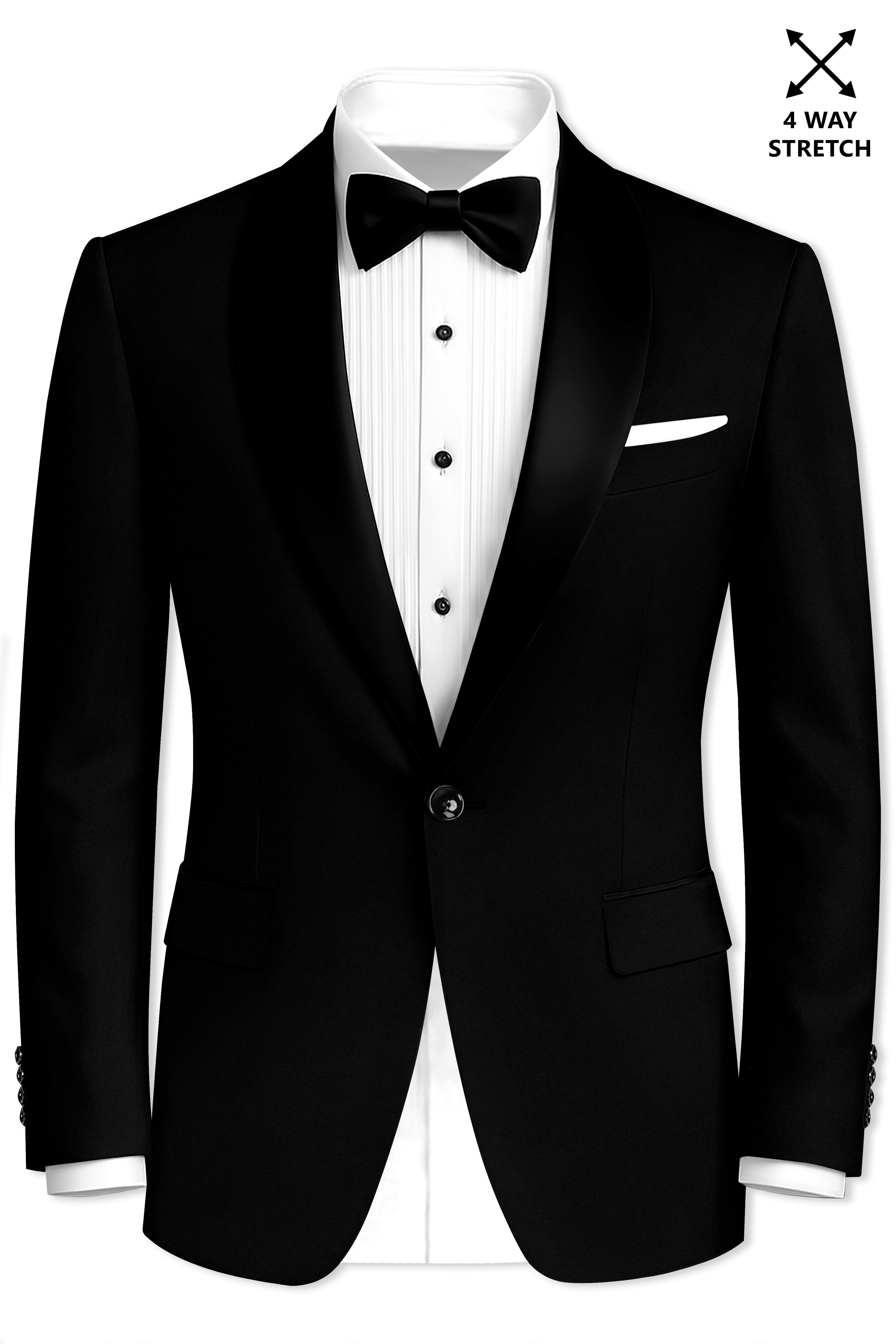 Kuro-Japanese Jade Black 4-Way Stretch Wrinkle-Free Wool Rich Tuxedo Blazer