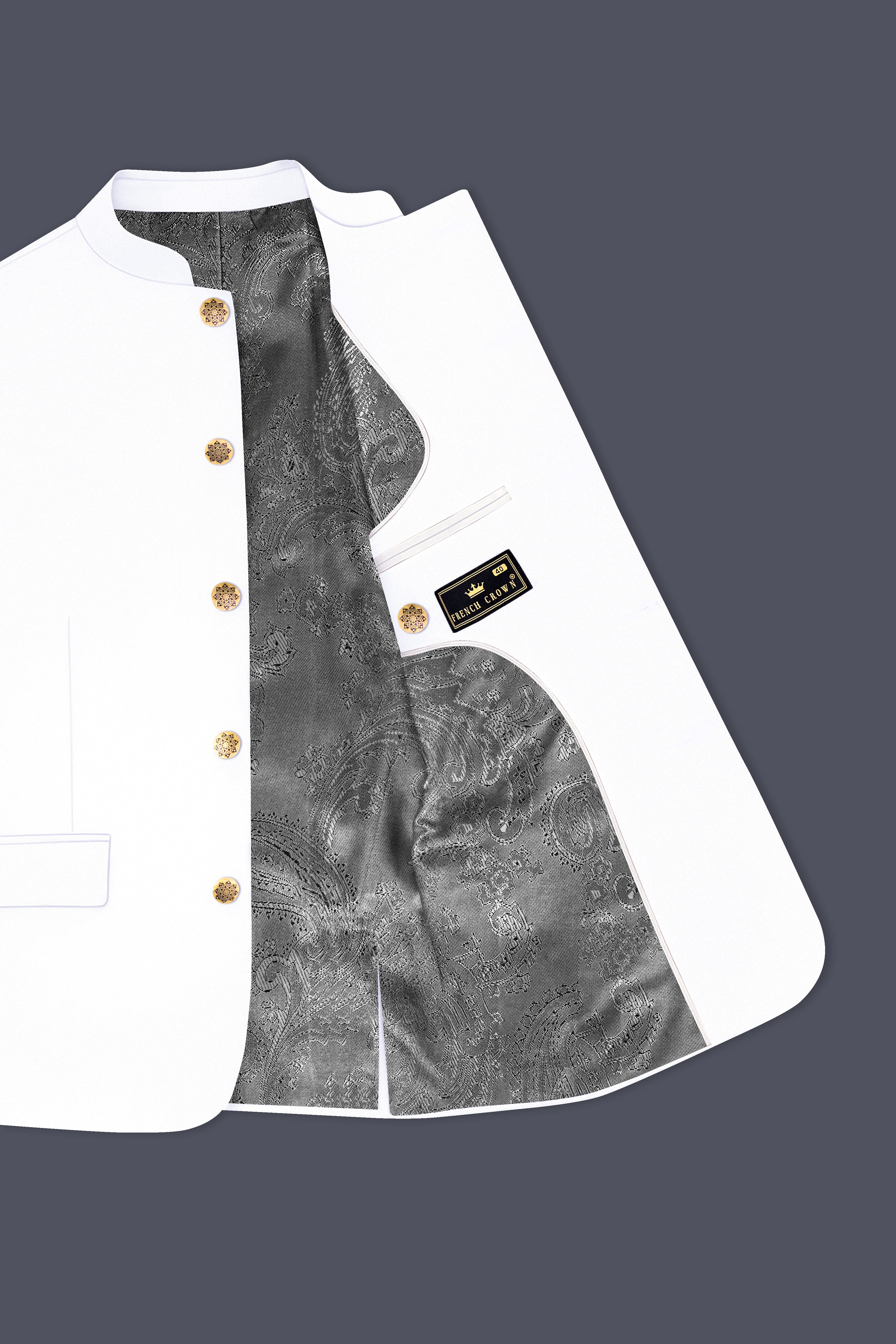 Shiro-Japanese Bright White 4-Way Stretch Wrinkle-Free Wool Rich Bandhgala Blazer