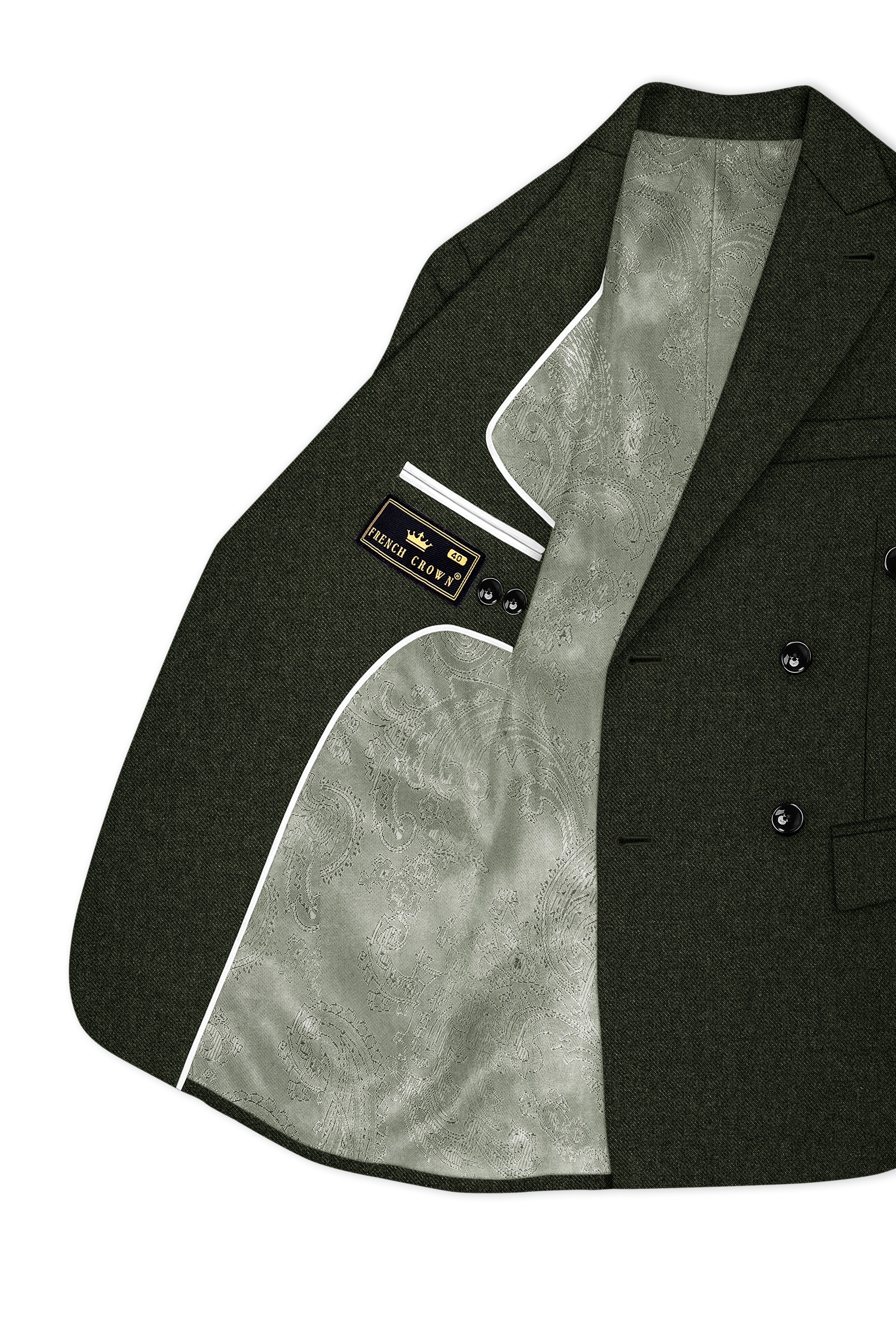 Virenza-Rangoon Green Textured Tweed Double Breasted Blazer