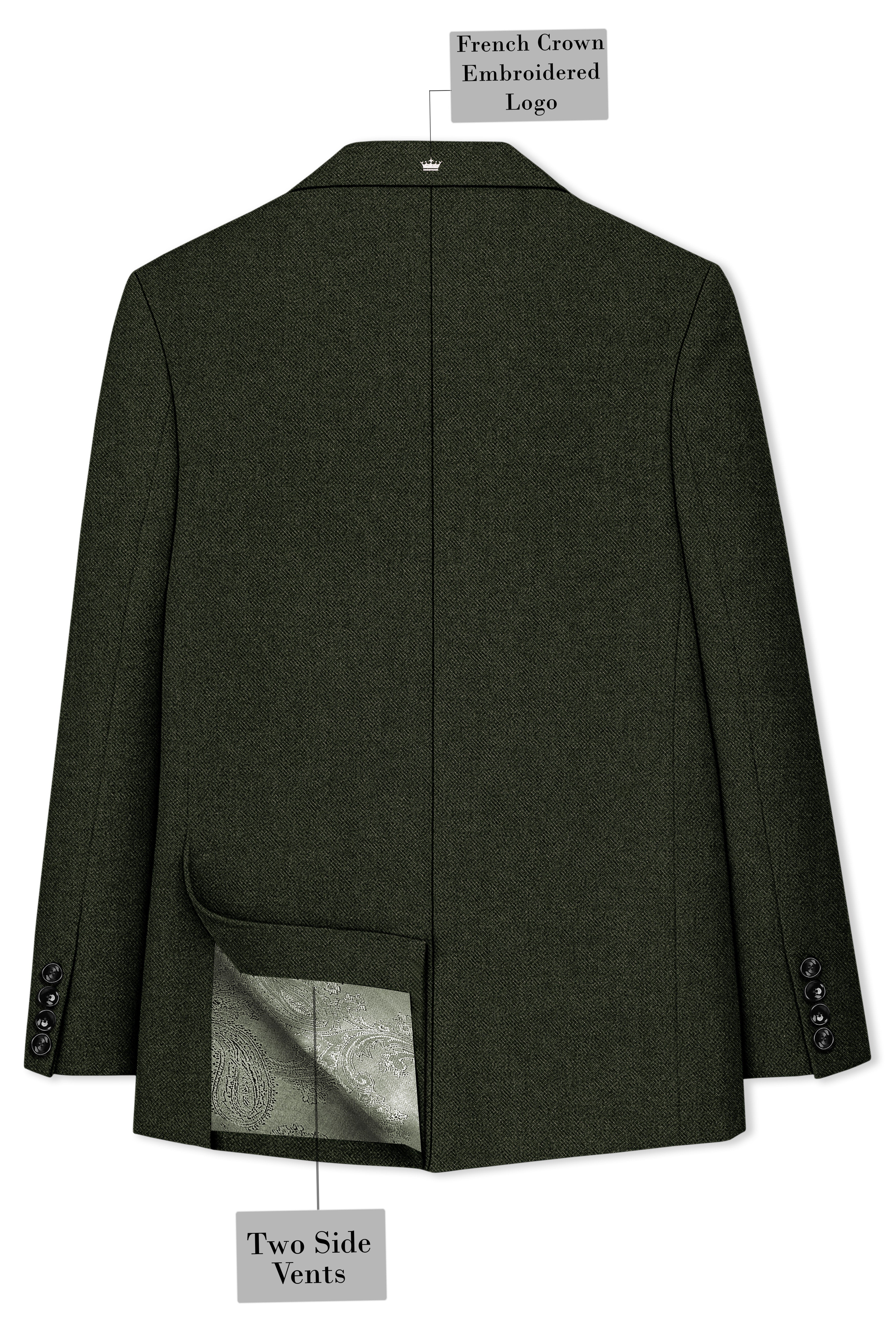 Virenza-Rangoon Green Textured Tweed Double Breasted Blazer