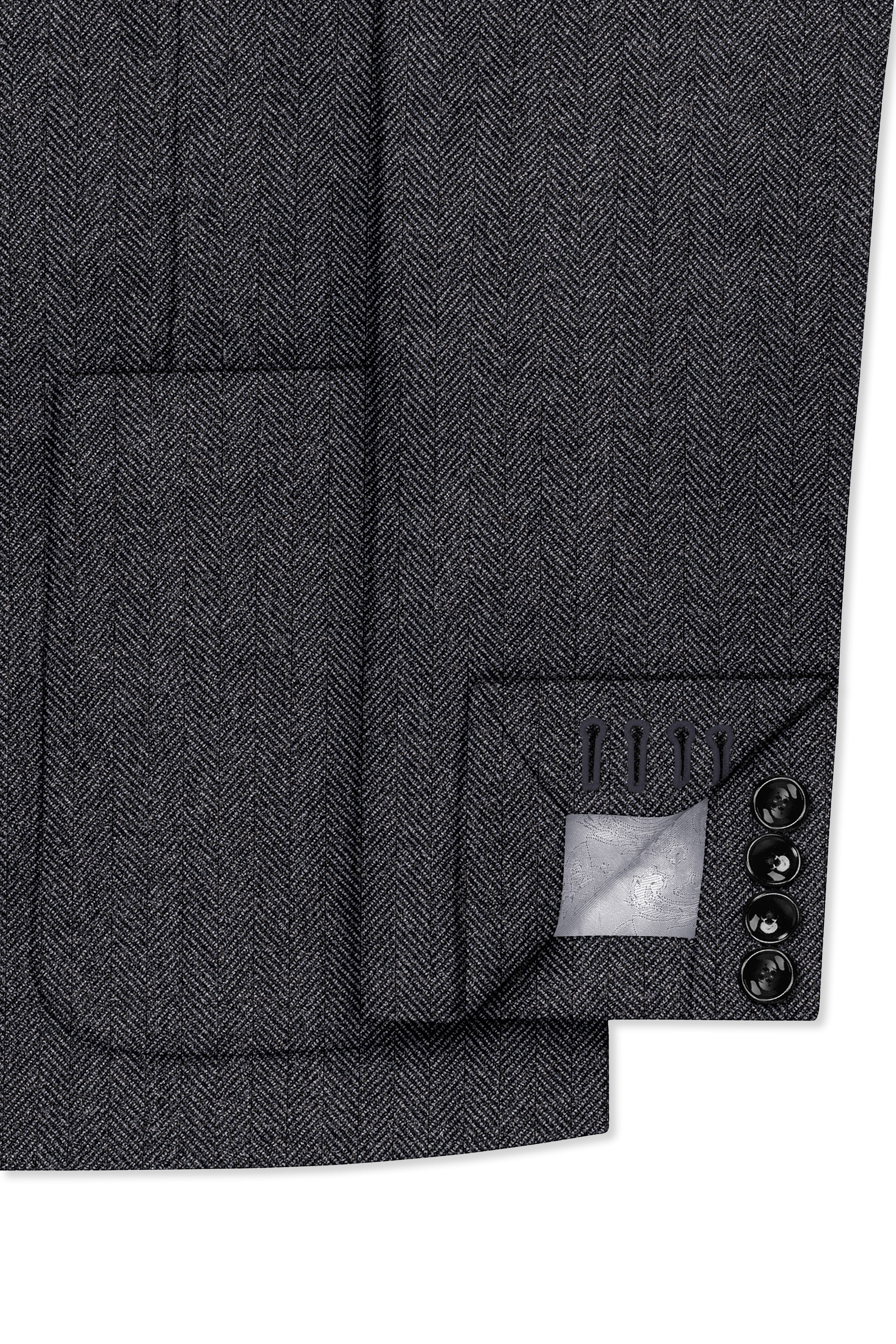 Silvoro-Iridium Gray Herringbone Textured Tweed Single Breasted Sports Blazer