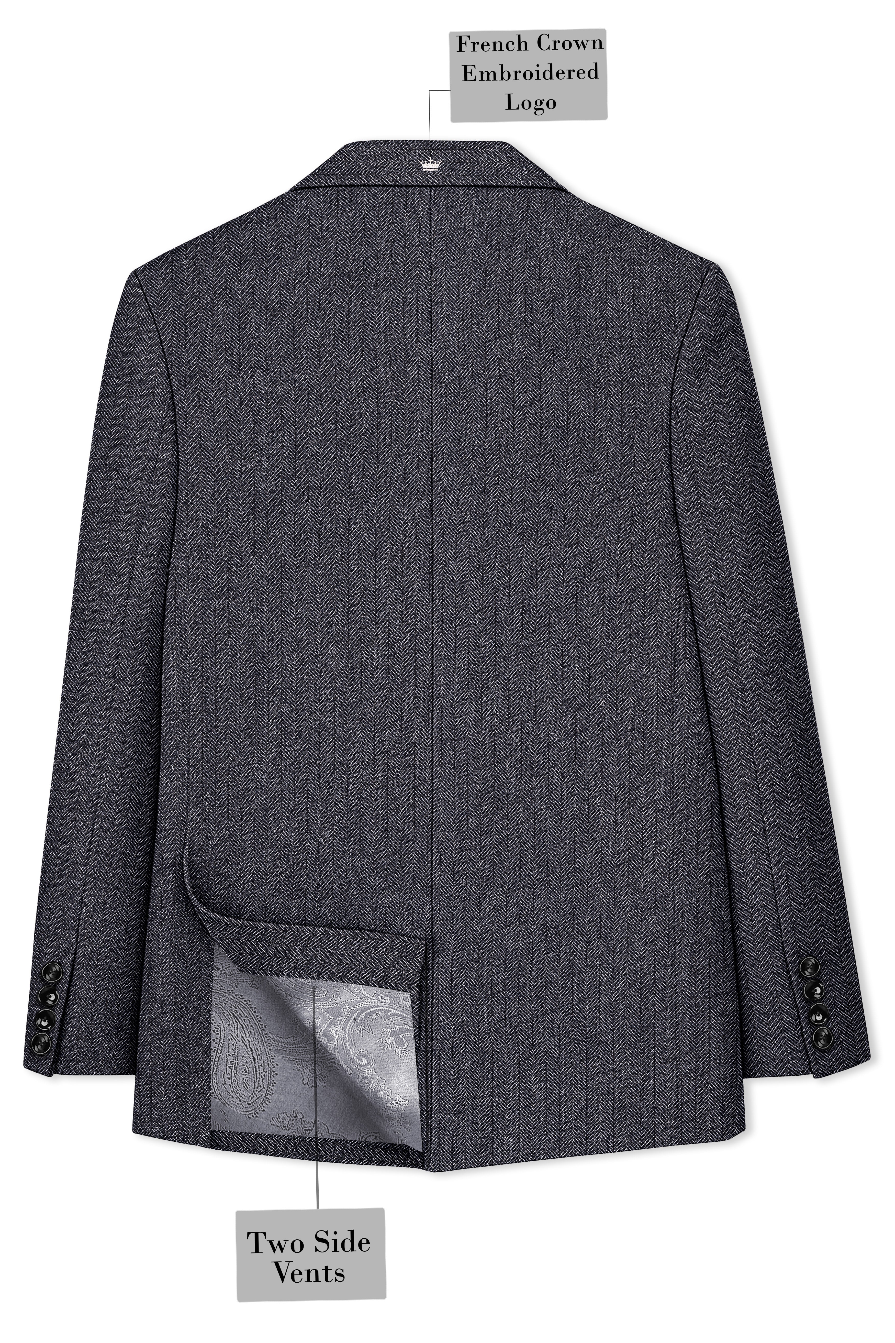Silvoro-Iridium Gray Herringbone Textured Tweed Single Breasted Sports Blazer