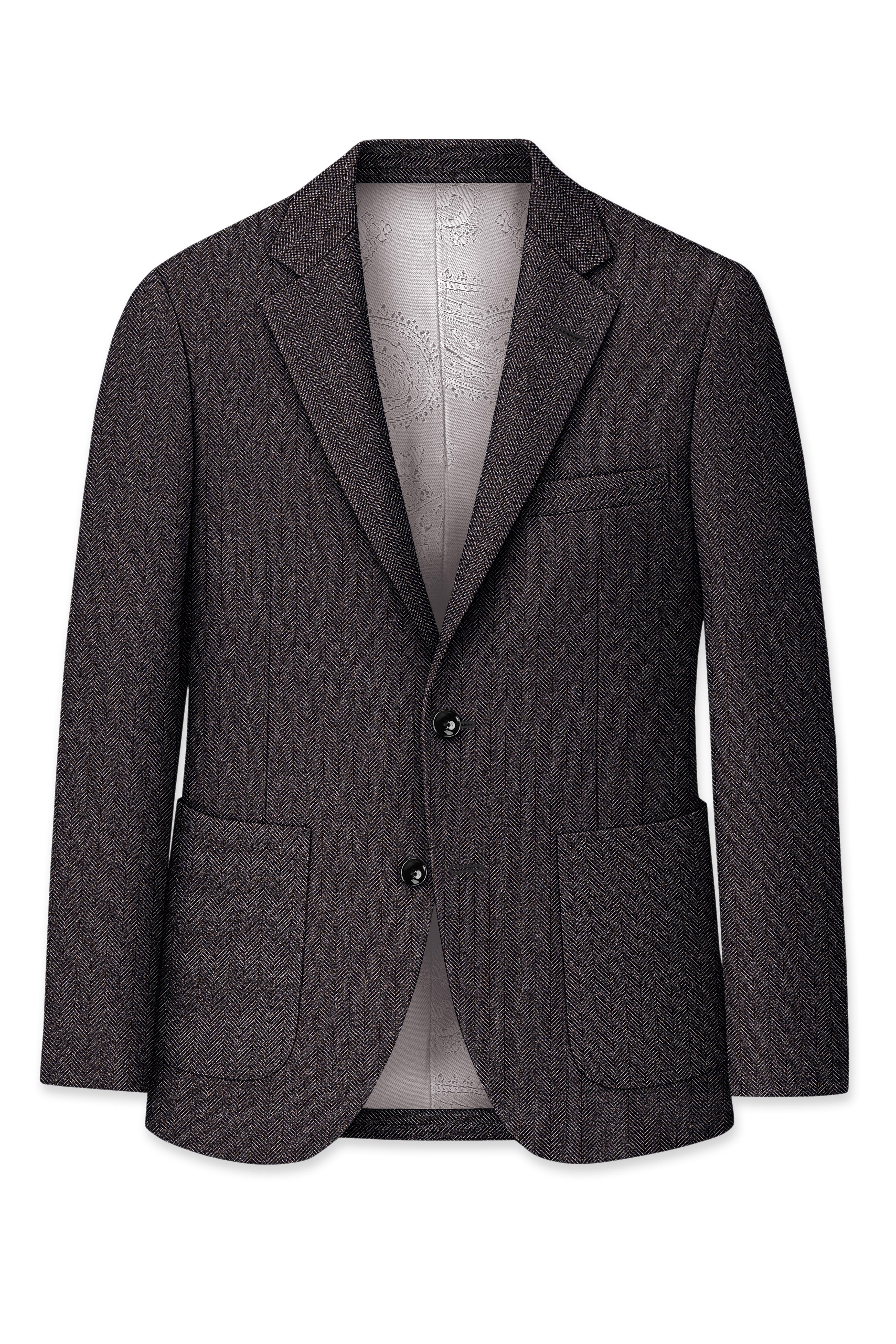 Aurezion-Zeus Brown Herringbone Textured Tweed Single Breasted Sports Blazer