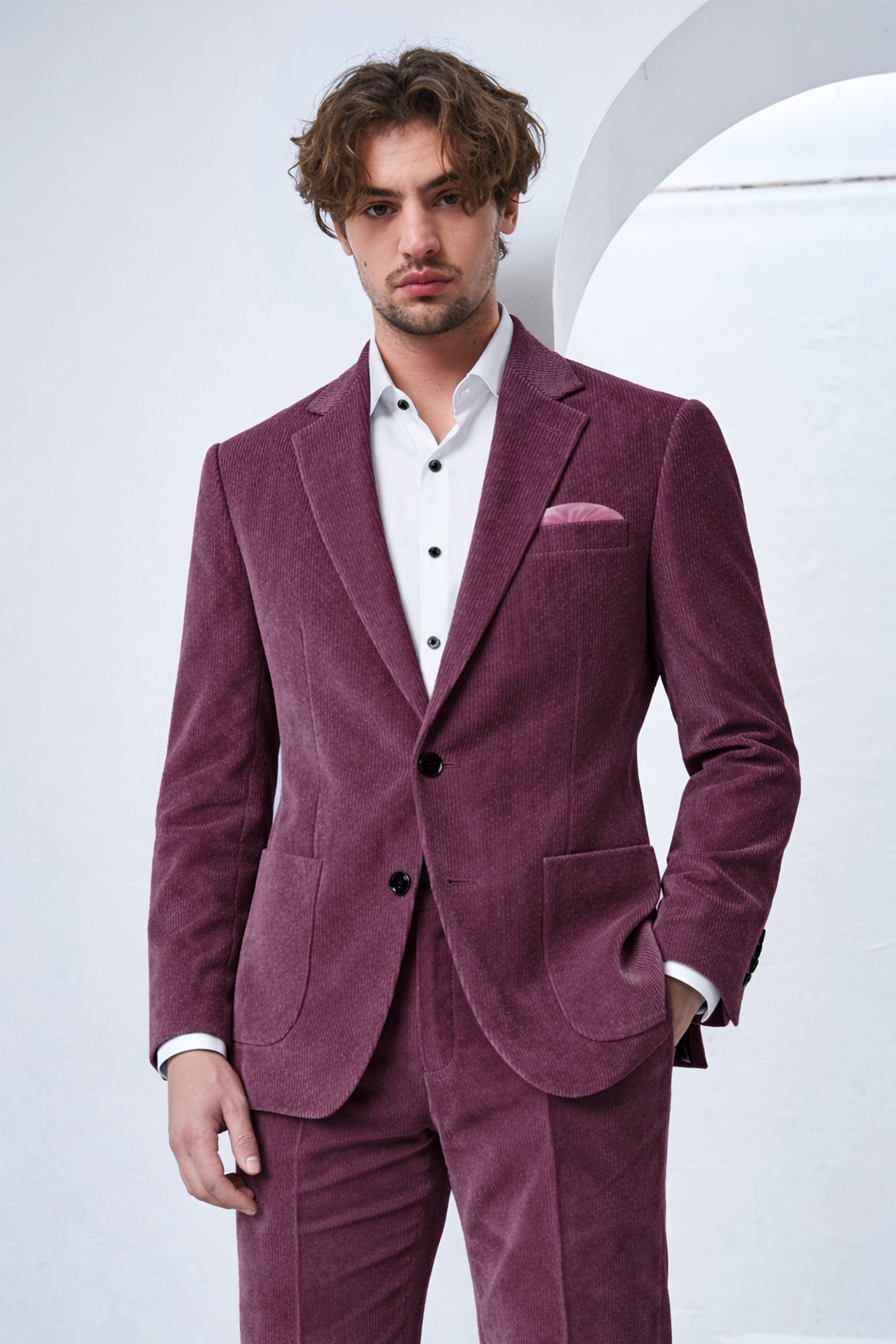 Roselux-Cosmic Pink Corduroy Single Breasted Sports Blazer