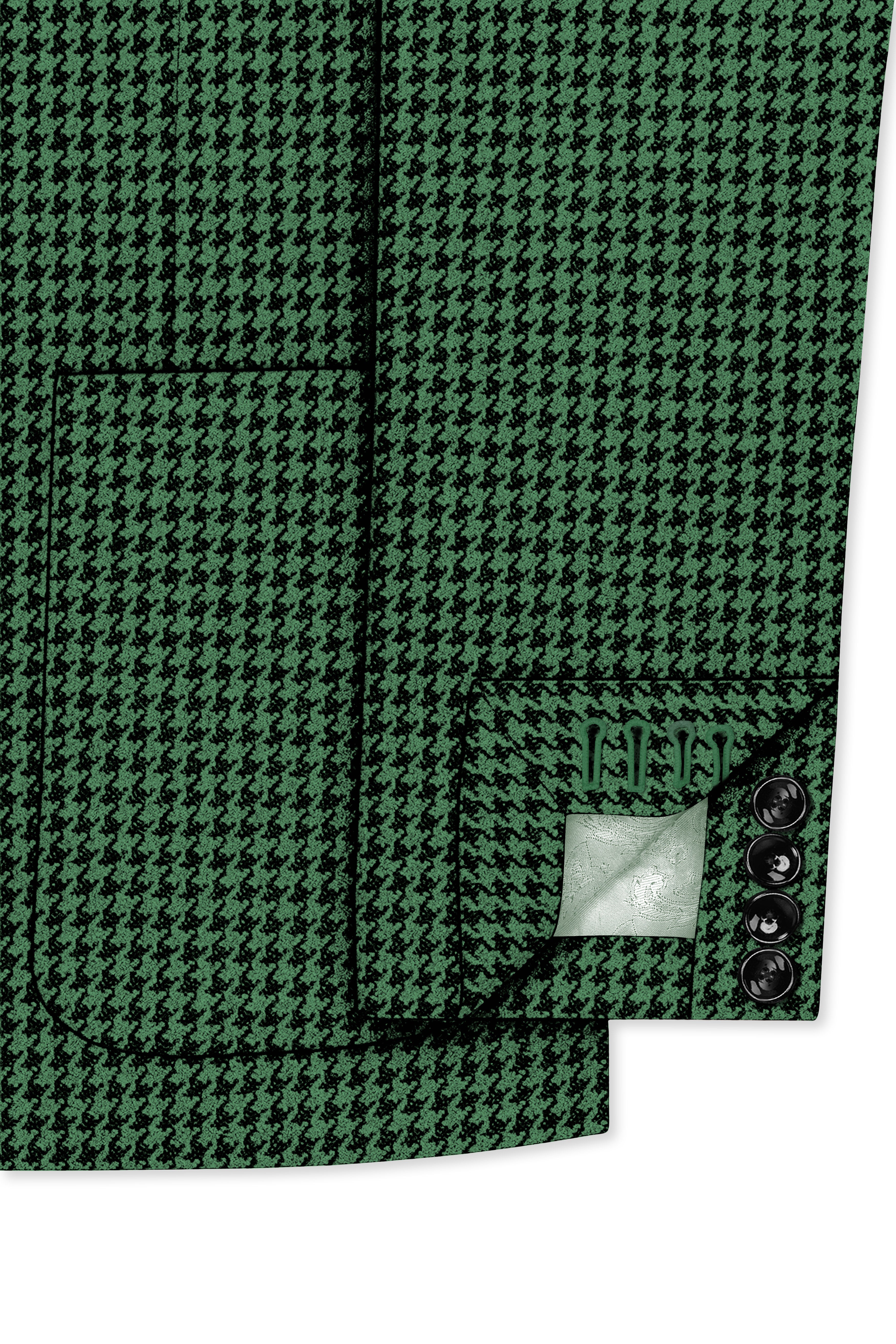 Regent-Plantation Green Classic Houndstooth Textured Tweed Single Breasted Sports Blazer