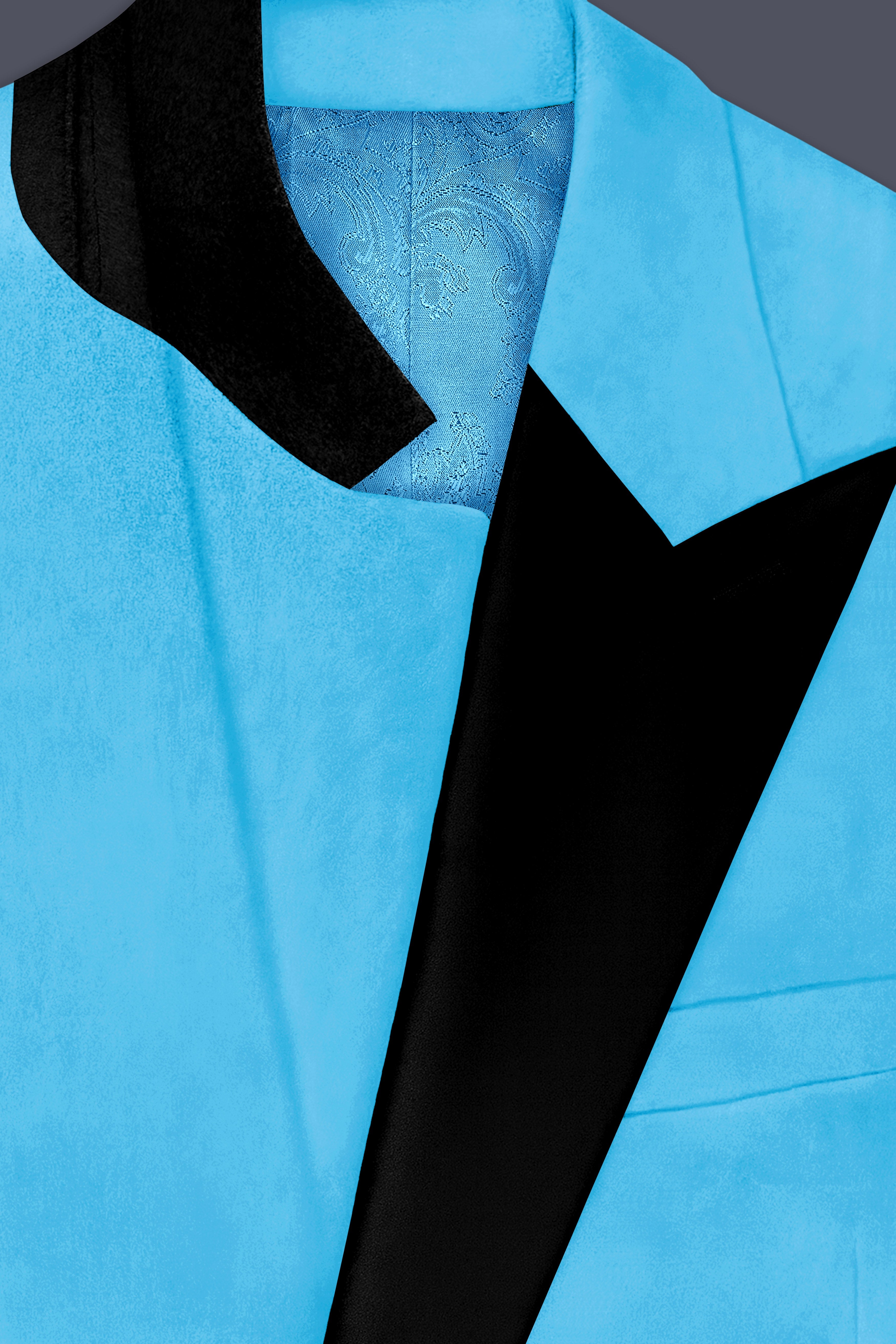 Azurion-Picton Blue Velvet Peak Lapel Tuxedo Blazer