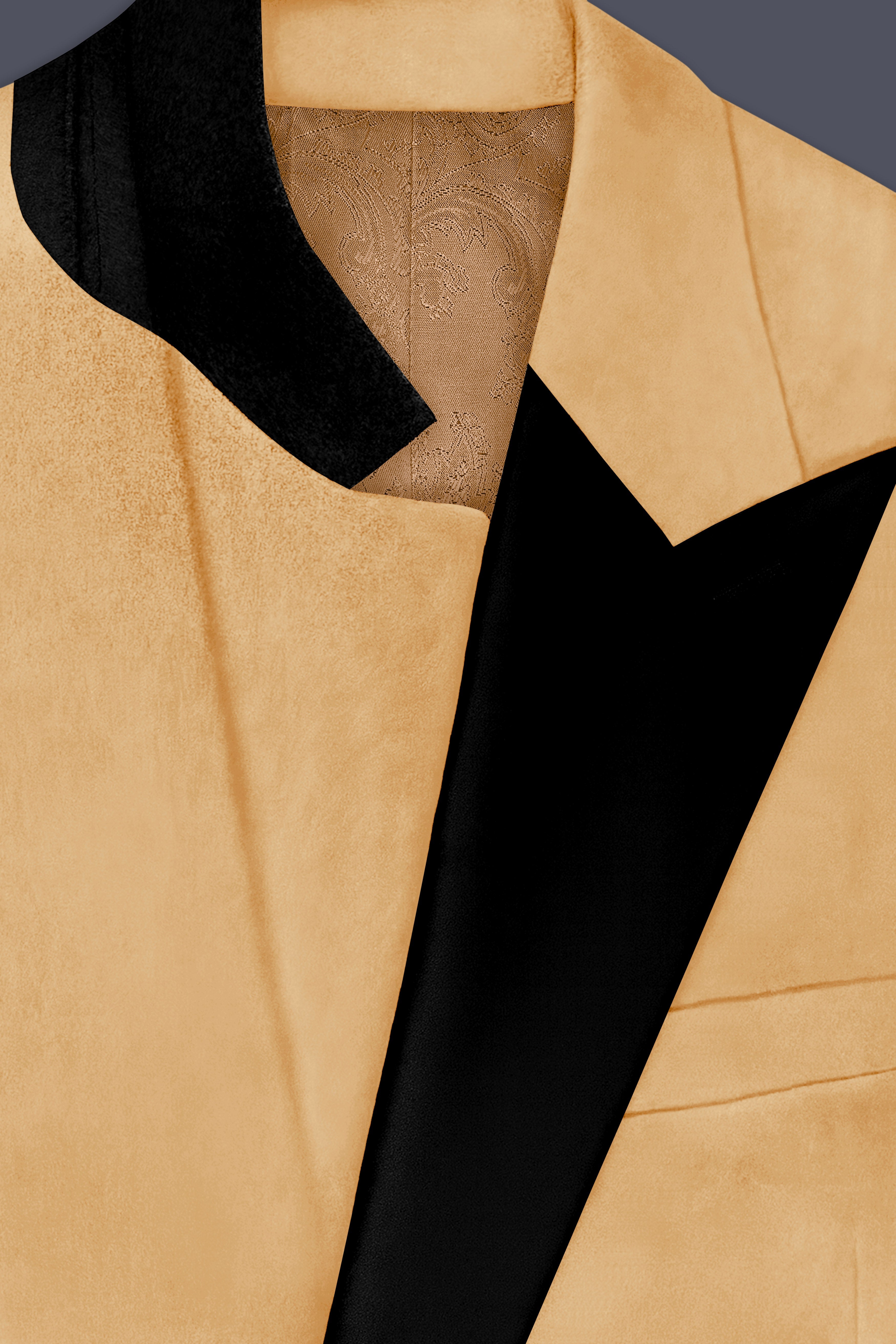 Crema-Tumbleweed Cream Velvet Peak Lapel Tuxedo Blazer
