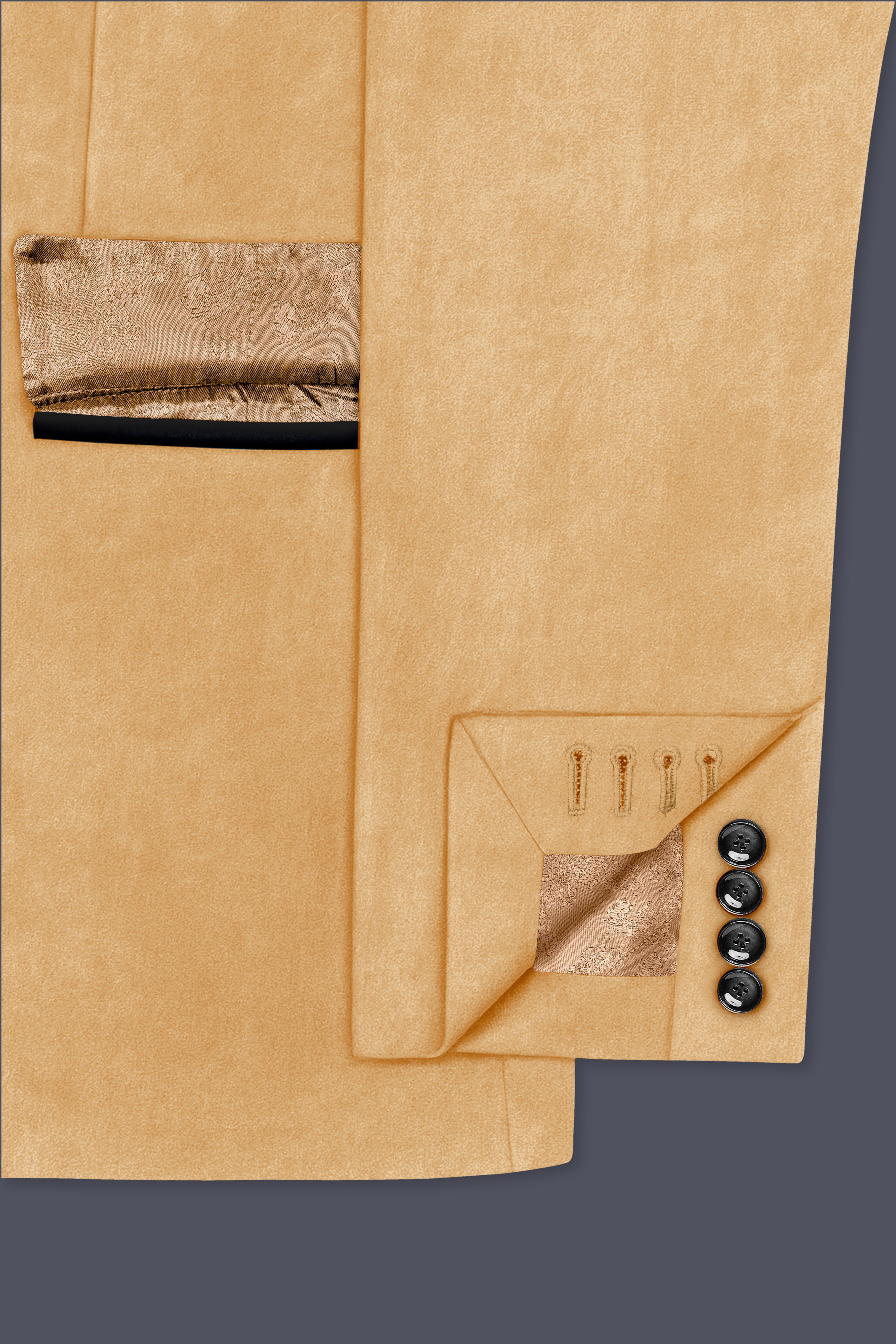 Crema-Tumbleweed Cream Velvet Peak Lapel Tuxedo Blazer