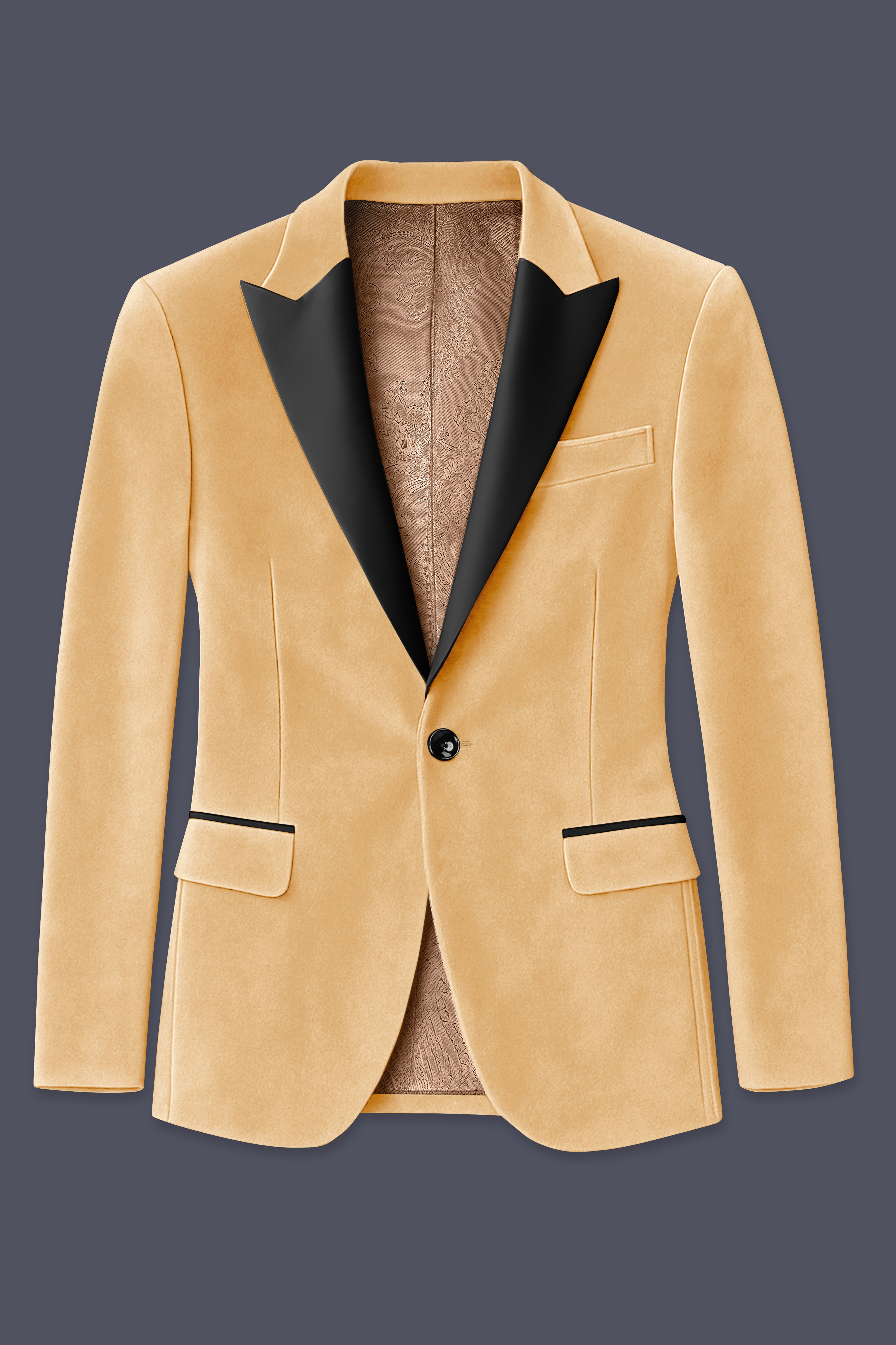 Crema-Tumbleweed Cream Velvet Peak Lapel Tuxedo Blazer