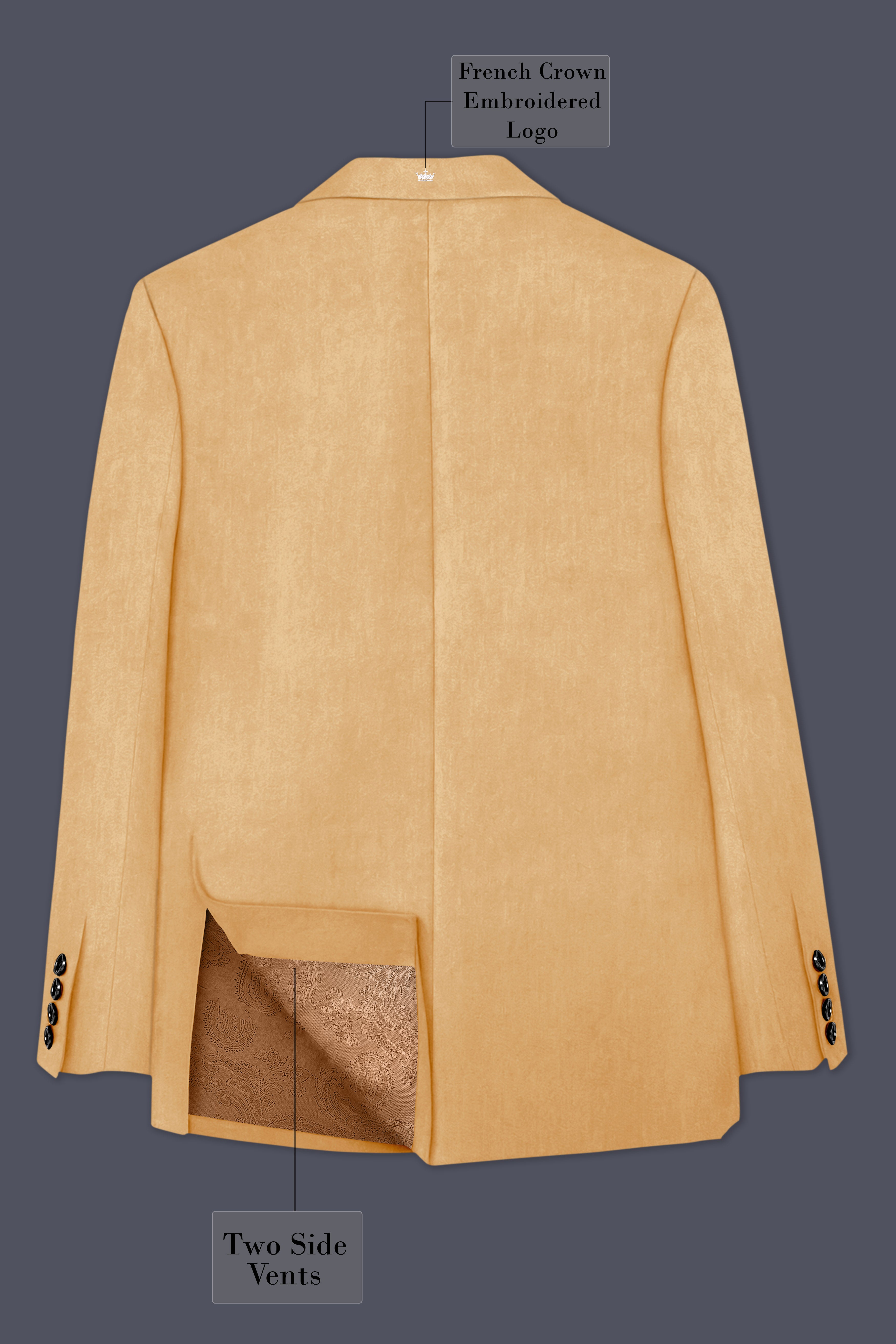 Crema-Tumbleweed Cream Velvet Peak Lapel Tuxedo Blazer