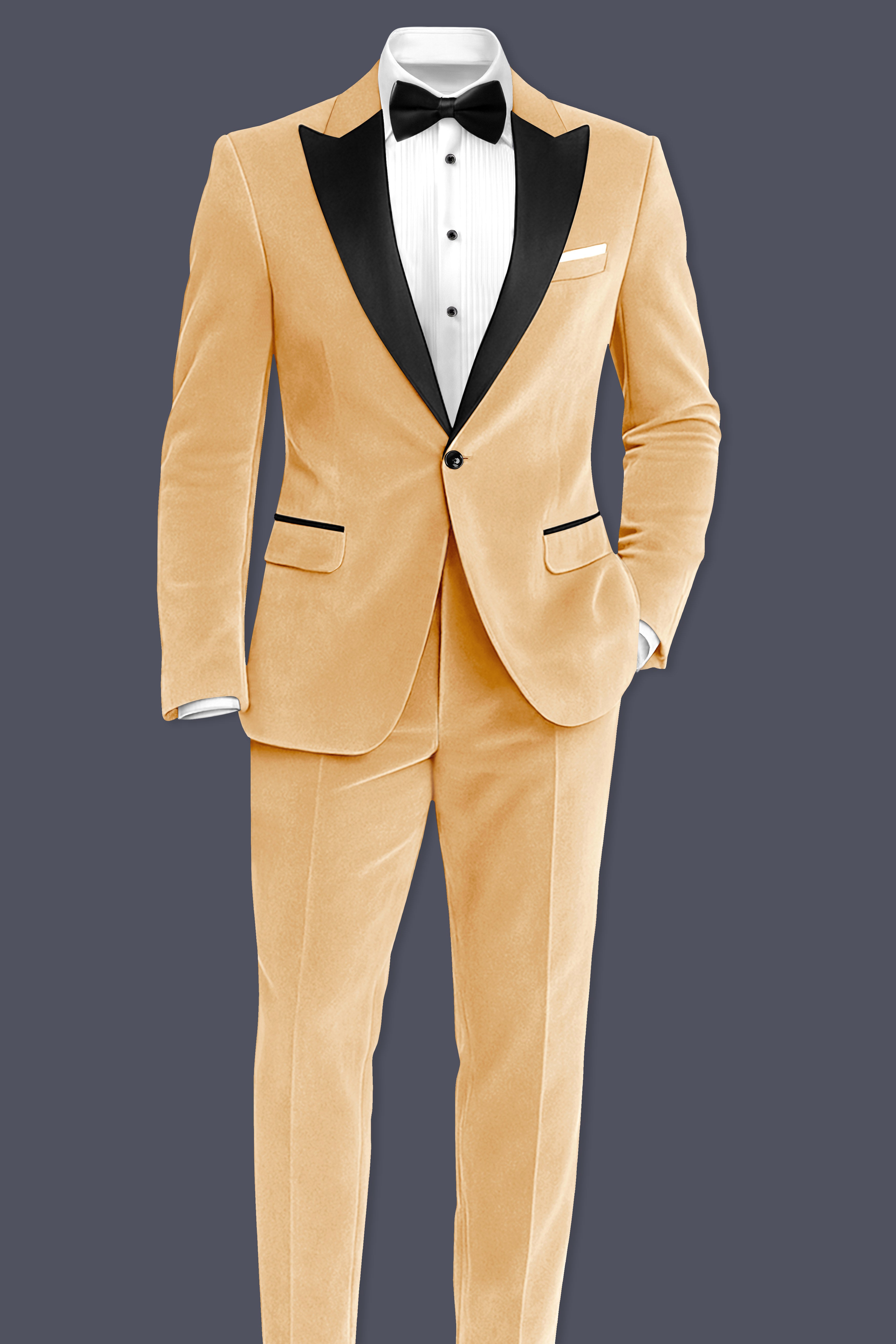 Crema-Tumbleweed Cream Velvet Peak Lapel Tuxedo Blazer