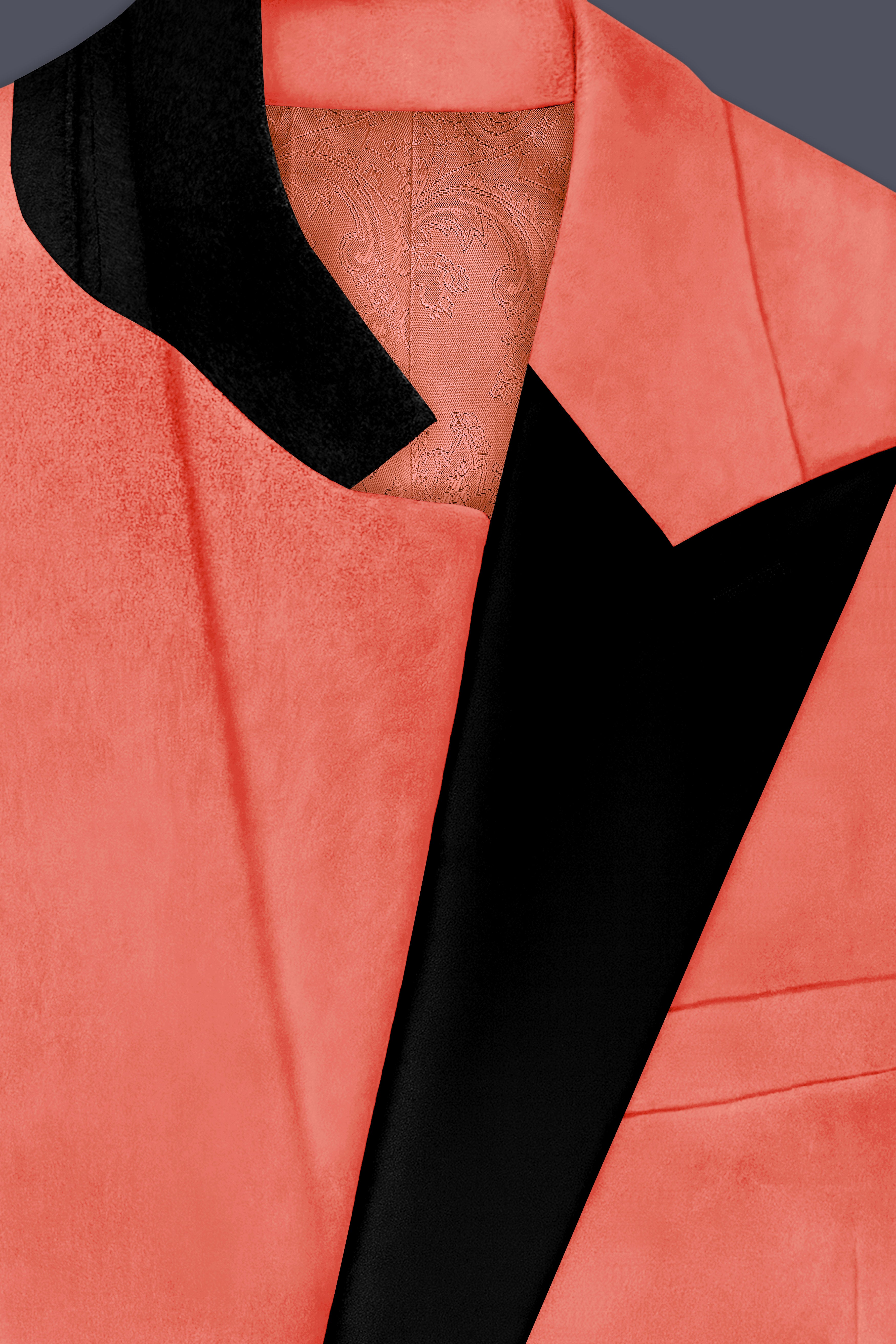 Saffron-Bittersweet Orange Velvet Peak Lapel Tuxedo Blazer