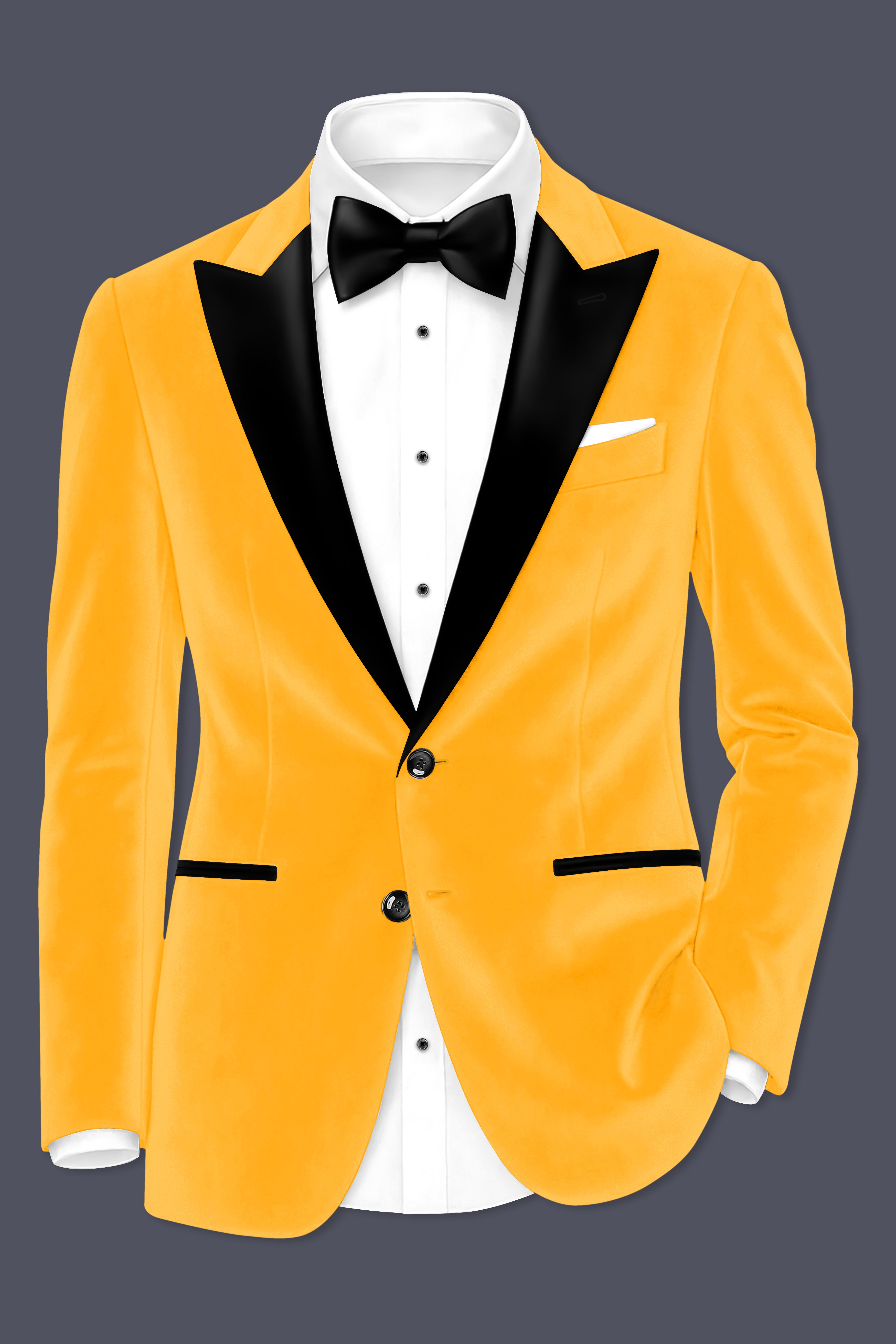 Marquis-Selective Yellow Velvet Peak Lapel Tuxedo Blazer