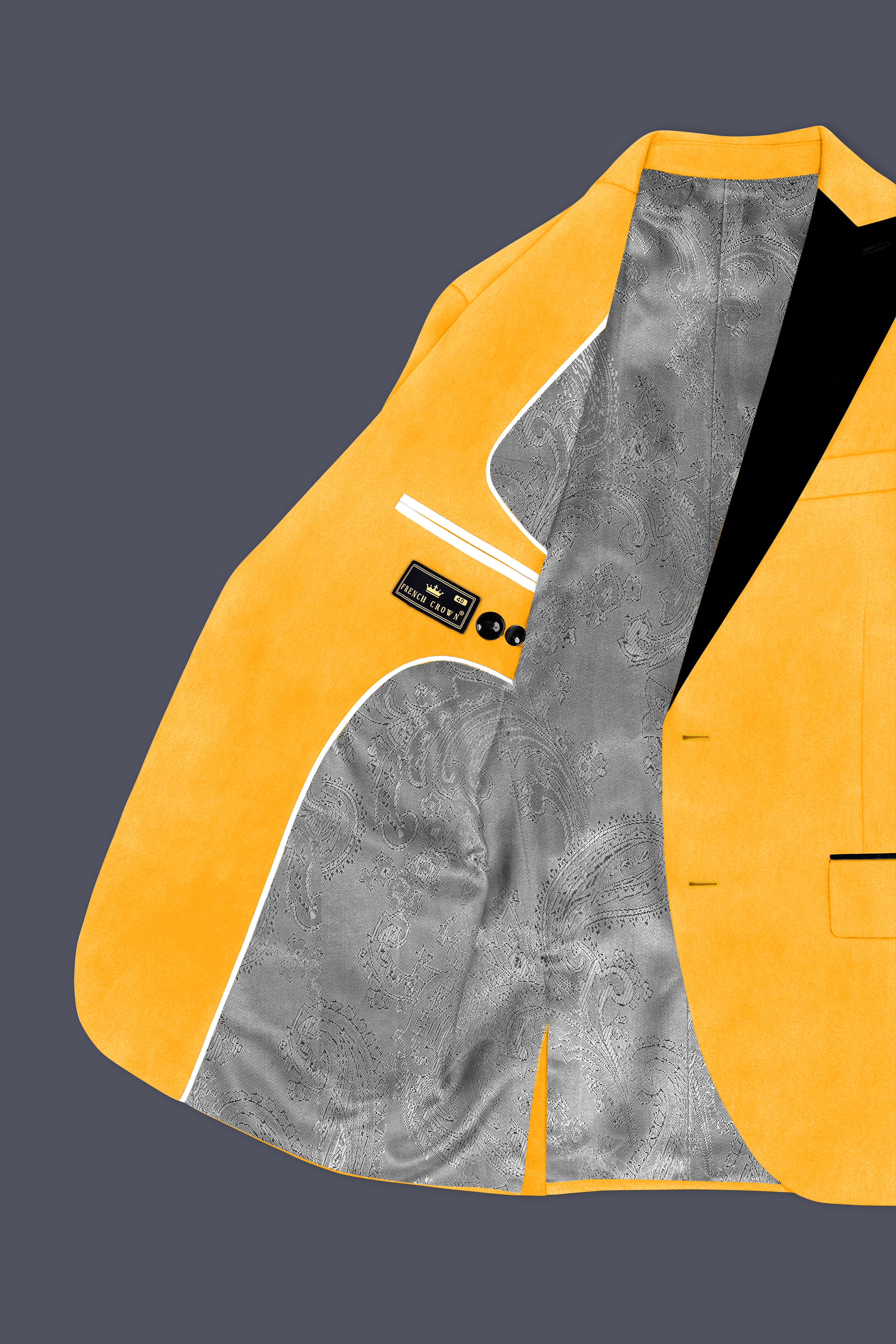 Marquis-Selective Yellow Velvet Peak Lapel Tuxedo Blazer