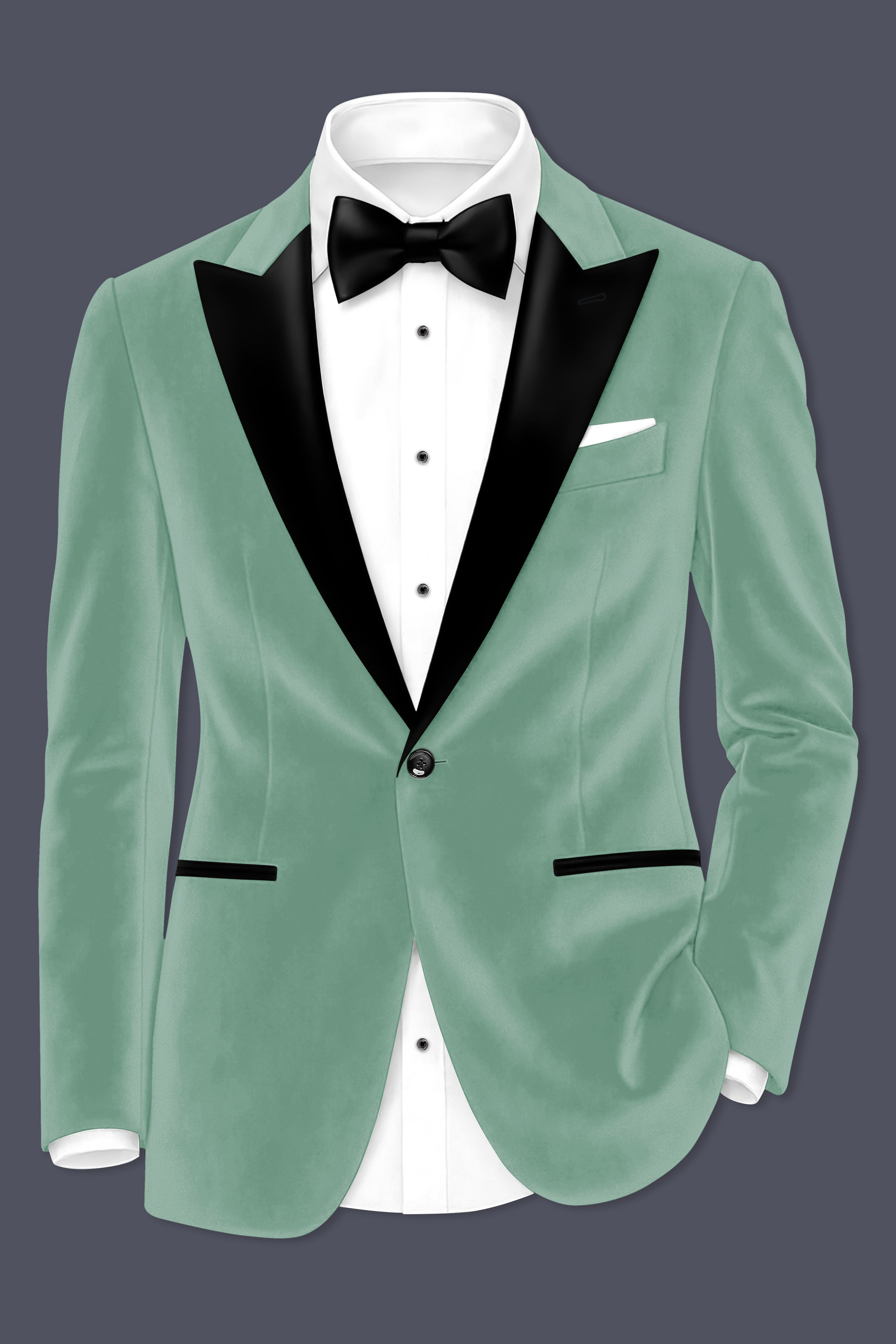 Viridian-Oxley Green Velvet Peak Lapel Tuxedo Blazer
