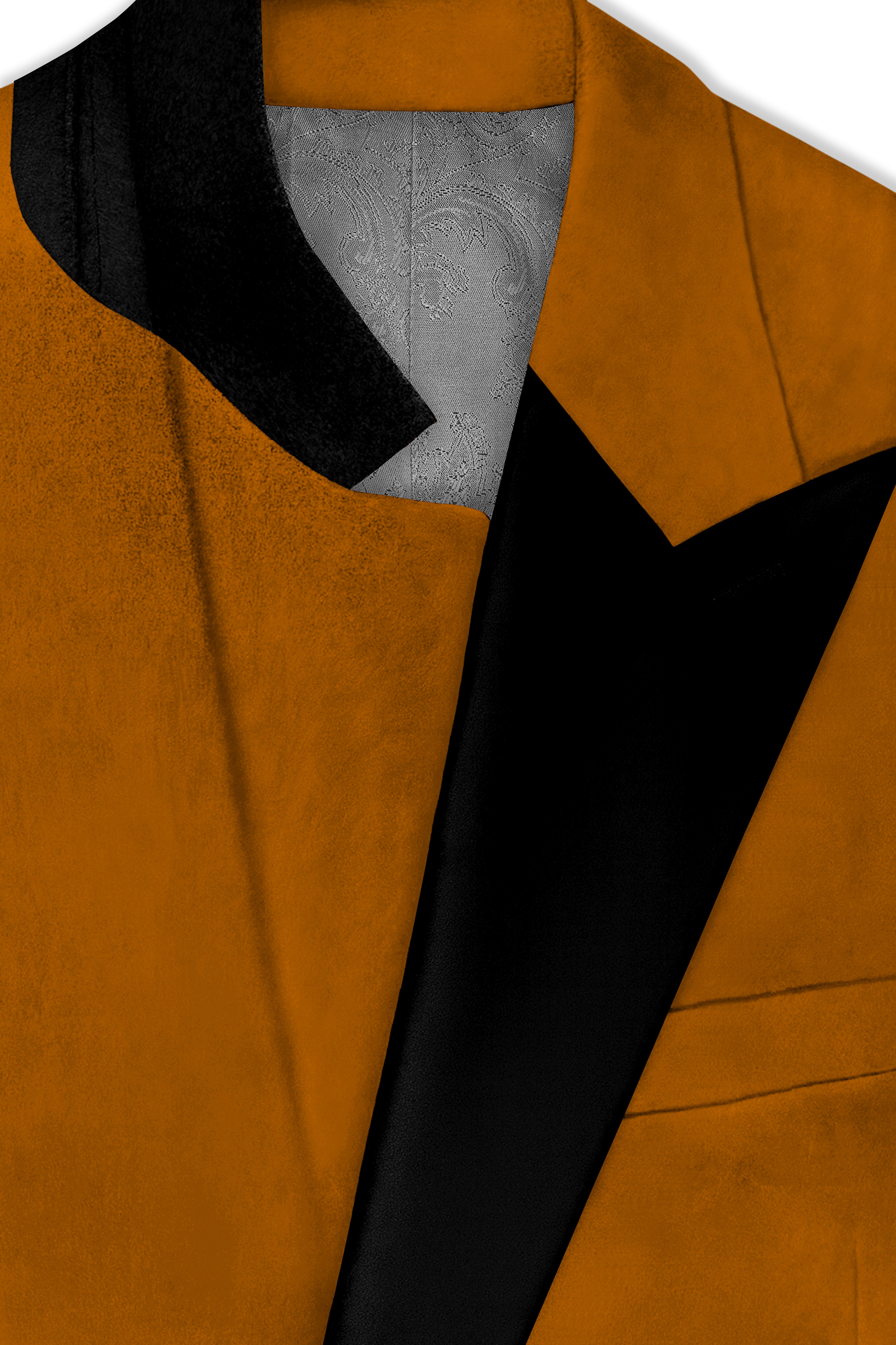 Volcan-Fiery Orange Velvet Peak Lapel Tuxedo Blazer