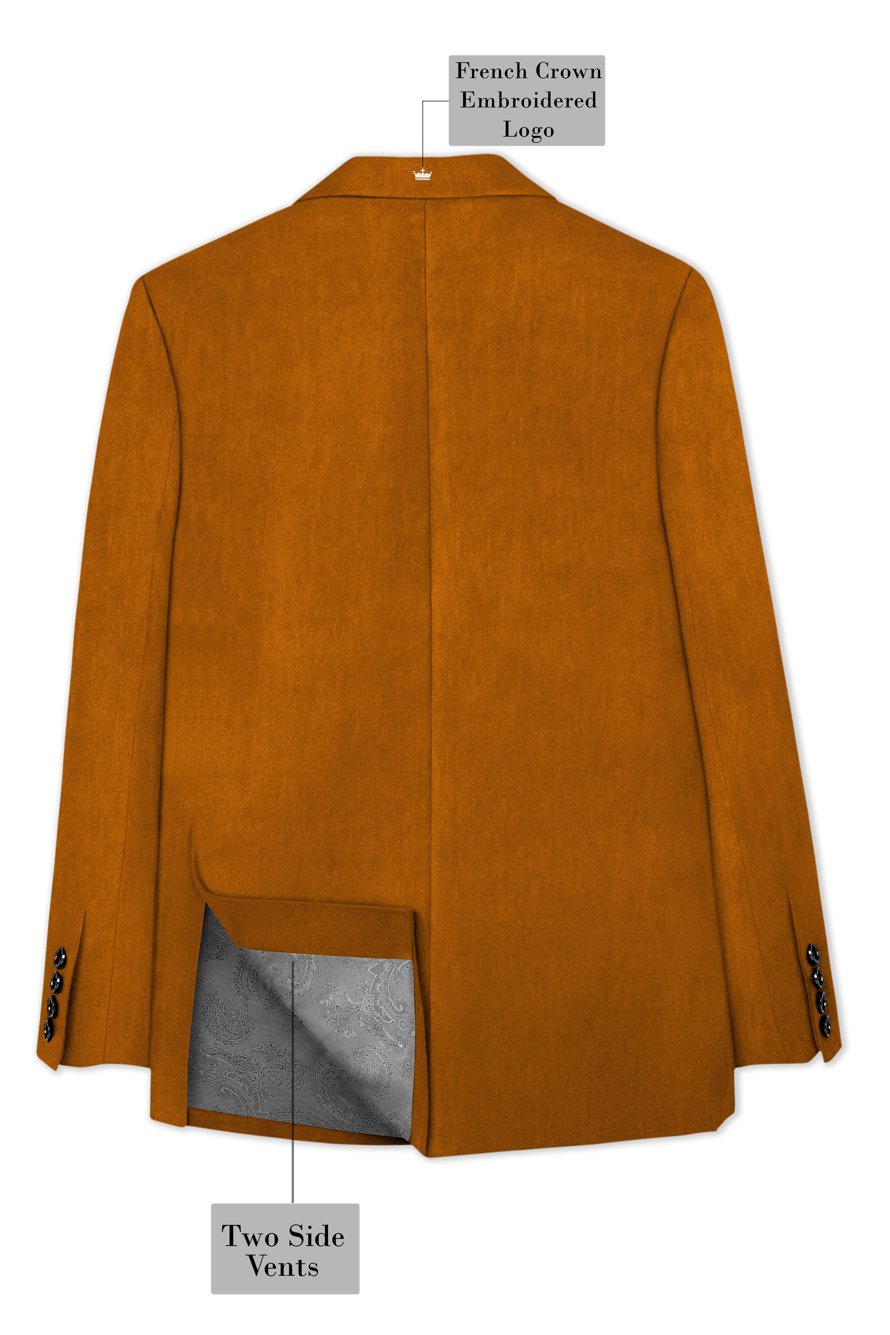 Volcan-Fiery Orange Velvet Peak Lapel Tuxedo Blazer