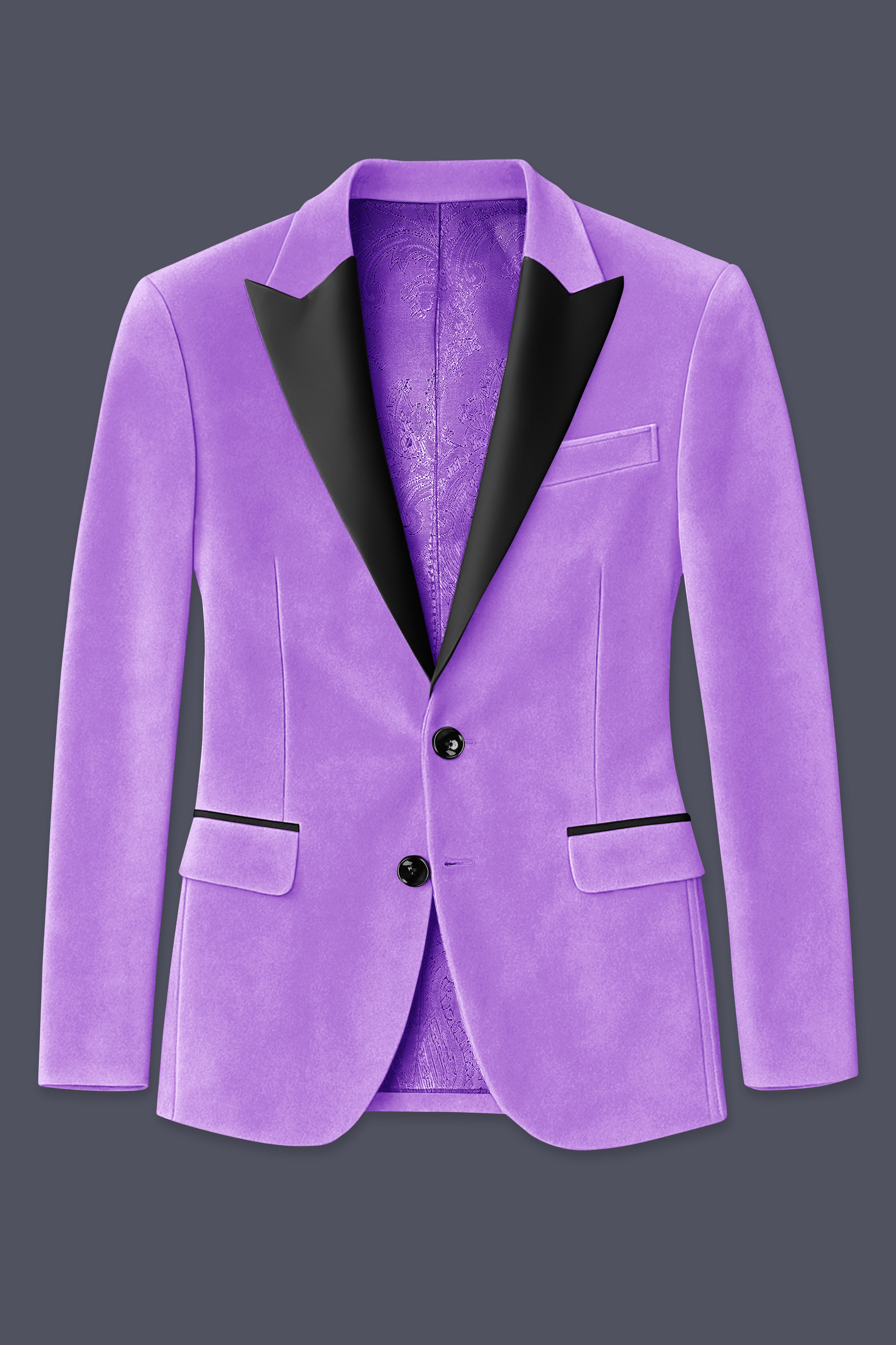 Orchid-Wisteria Purple Velvet Peak Lapel Tuxedo Blazer
