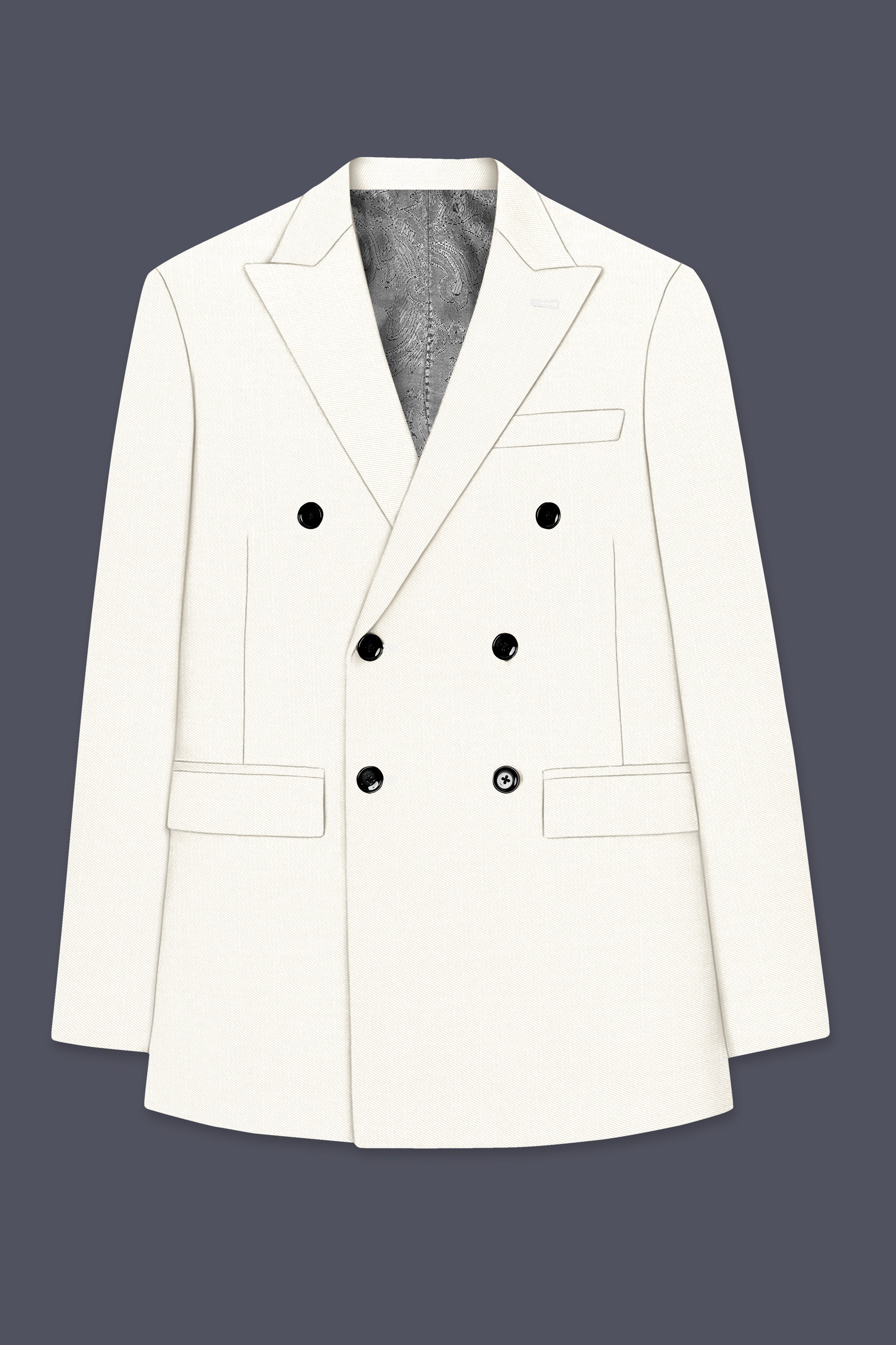 Ivory-Cararra Cream Wool Rich Double Breasted Slight Stretch Blazer