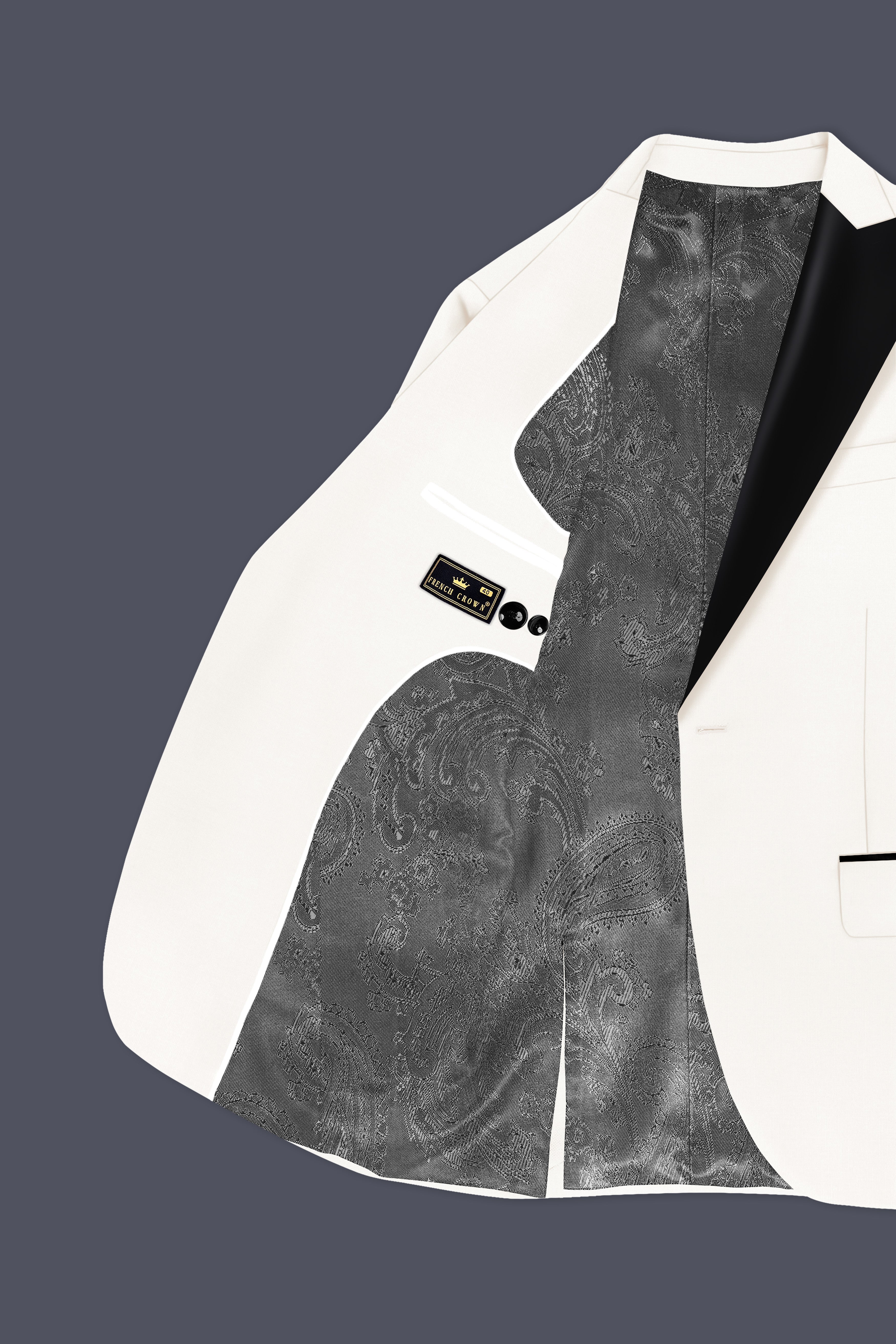 Ivory-Cararra Cream Wool Rich Peak Lapel Tuxedo Slight Stretch Blazer