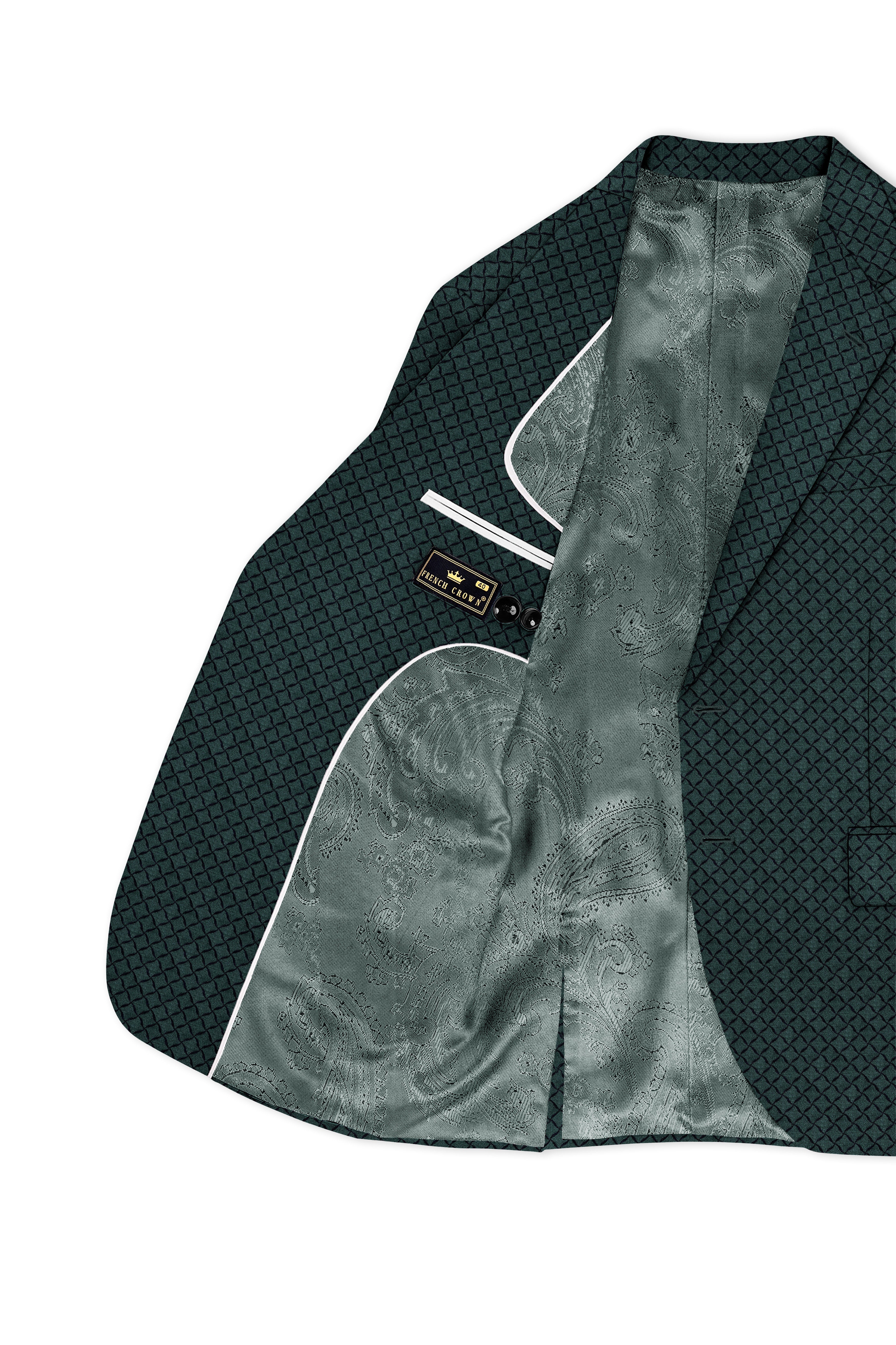 Gunmetal Green Jacquard Textured Designer Single Breasted Blazer