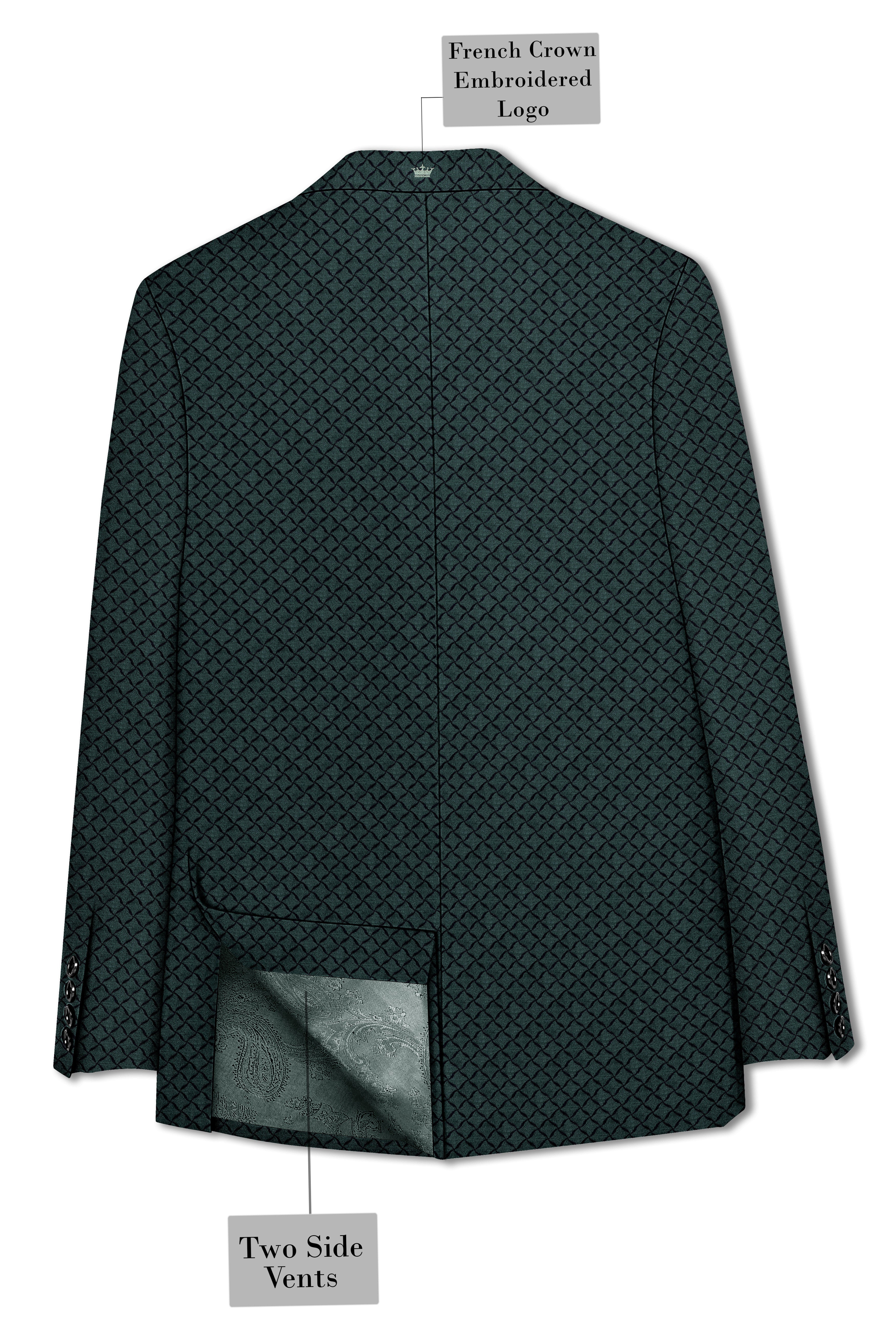 Gunmetal Green Jacquard Textured Designer Single Breasted Blazer