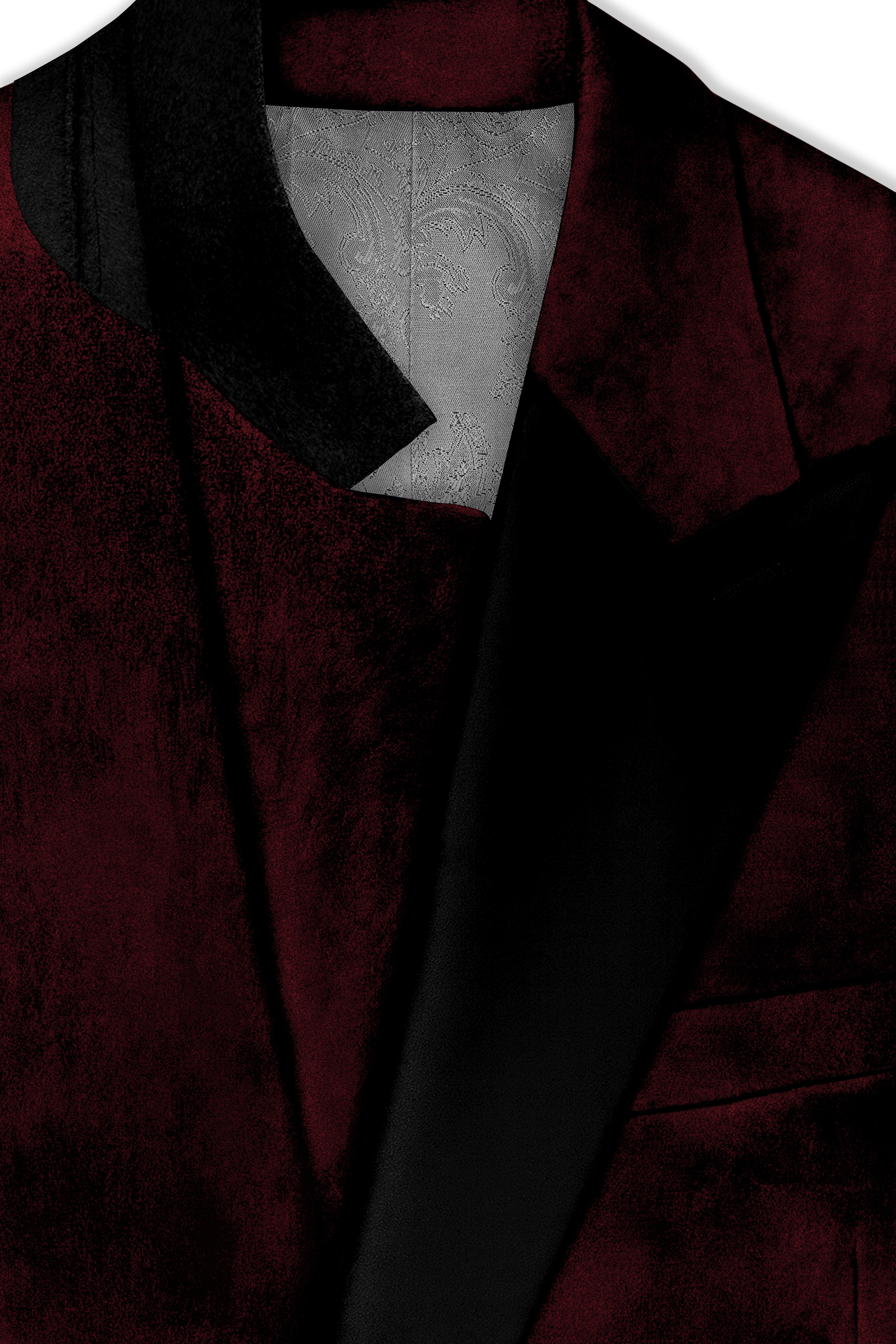 Crimson-Sepia Red Velvet Peak Lapel Tuxedo Blazer