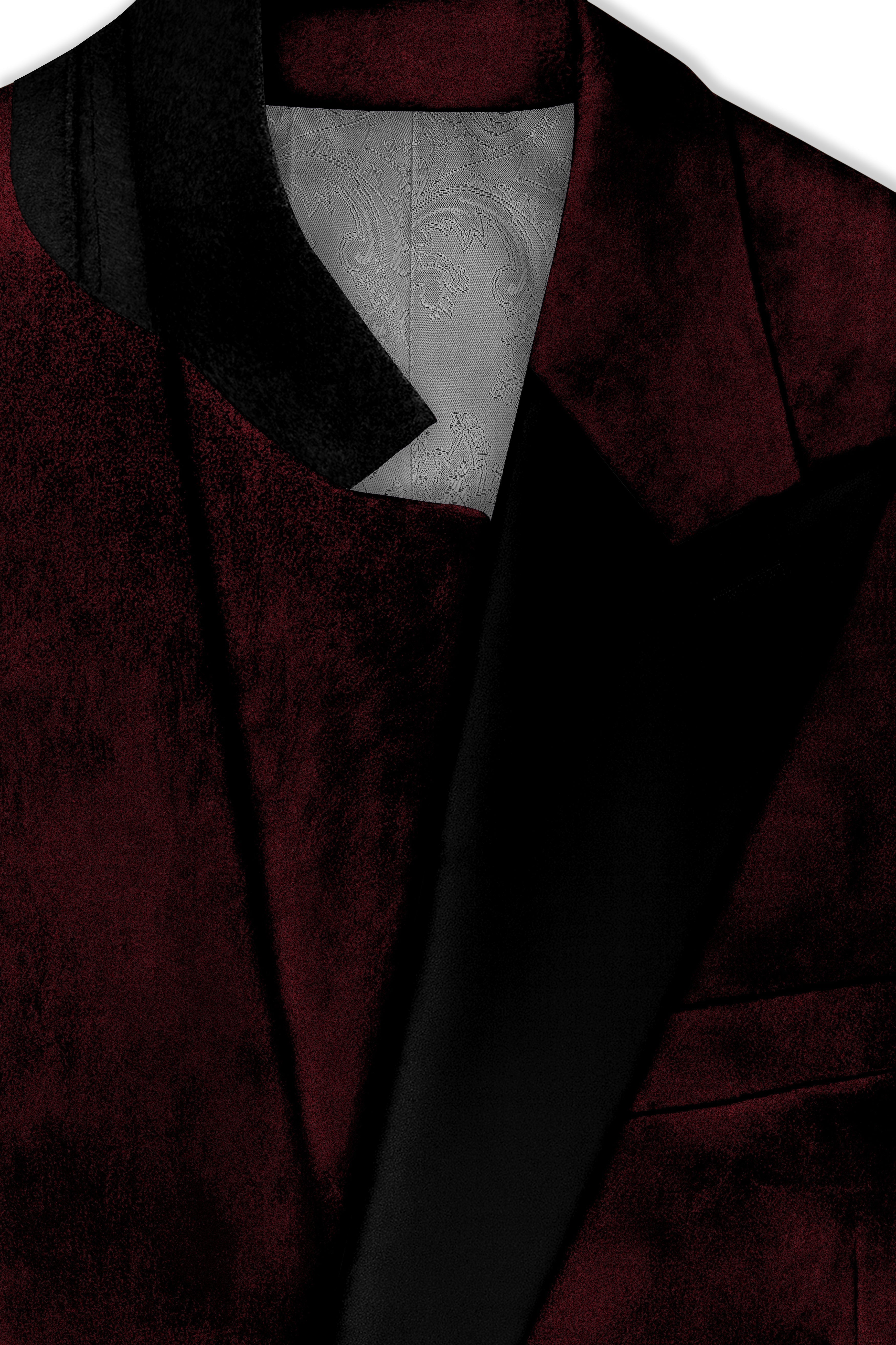 Crimson-Sepia Red Velvet Peak Lapel Tuxedo Blazer