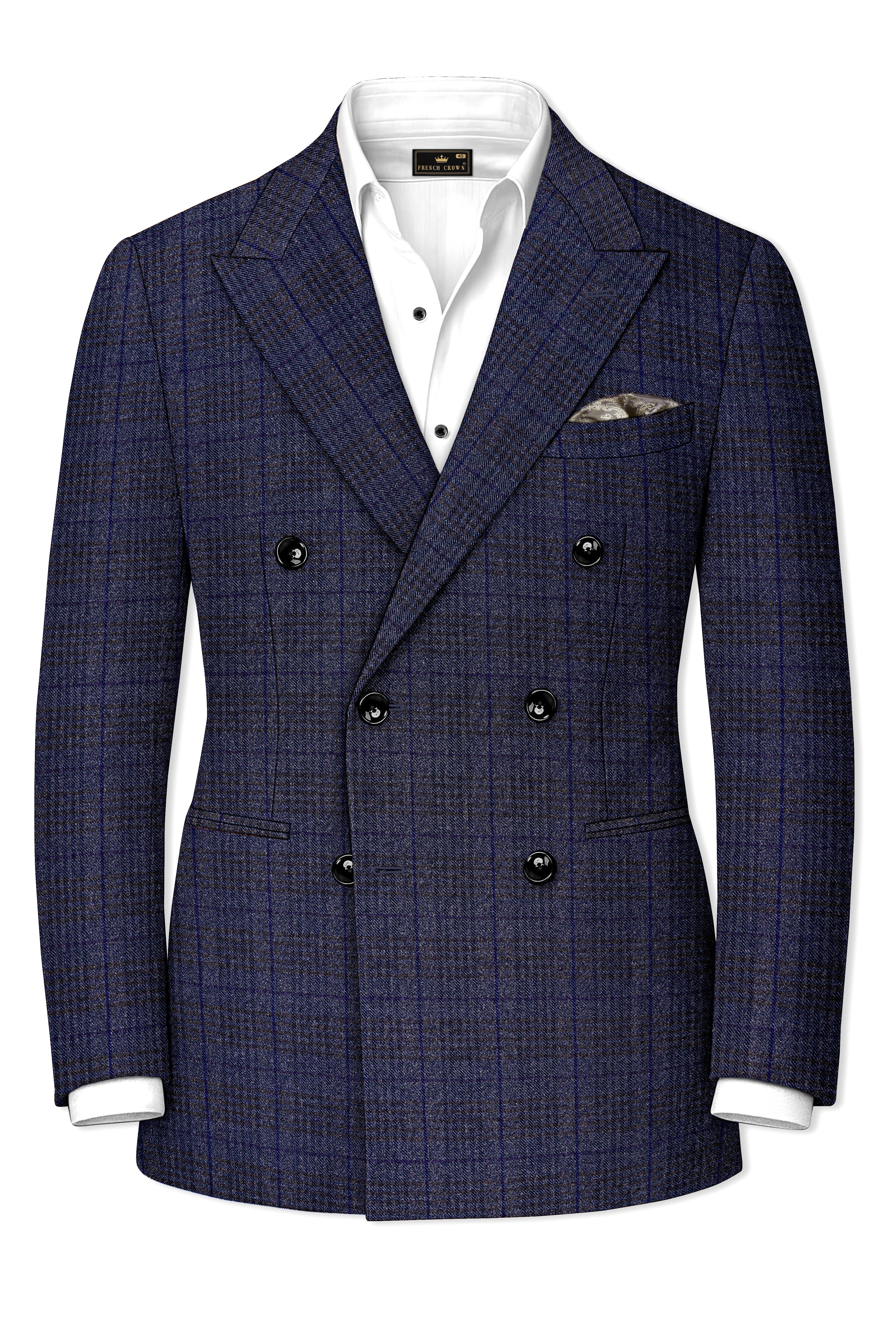 Horizon-Martinique Blue windowpane Tweed Double Breasted Blazers