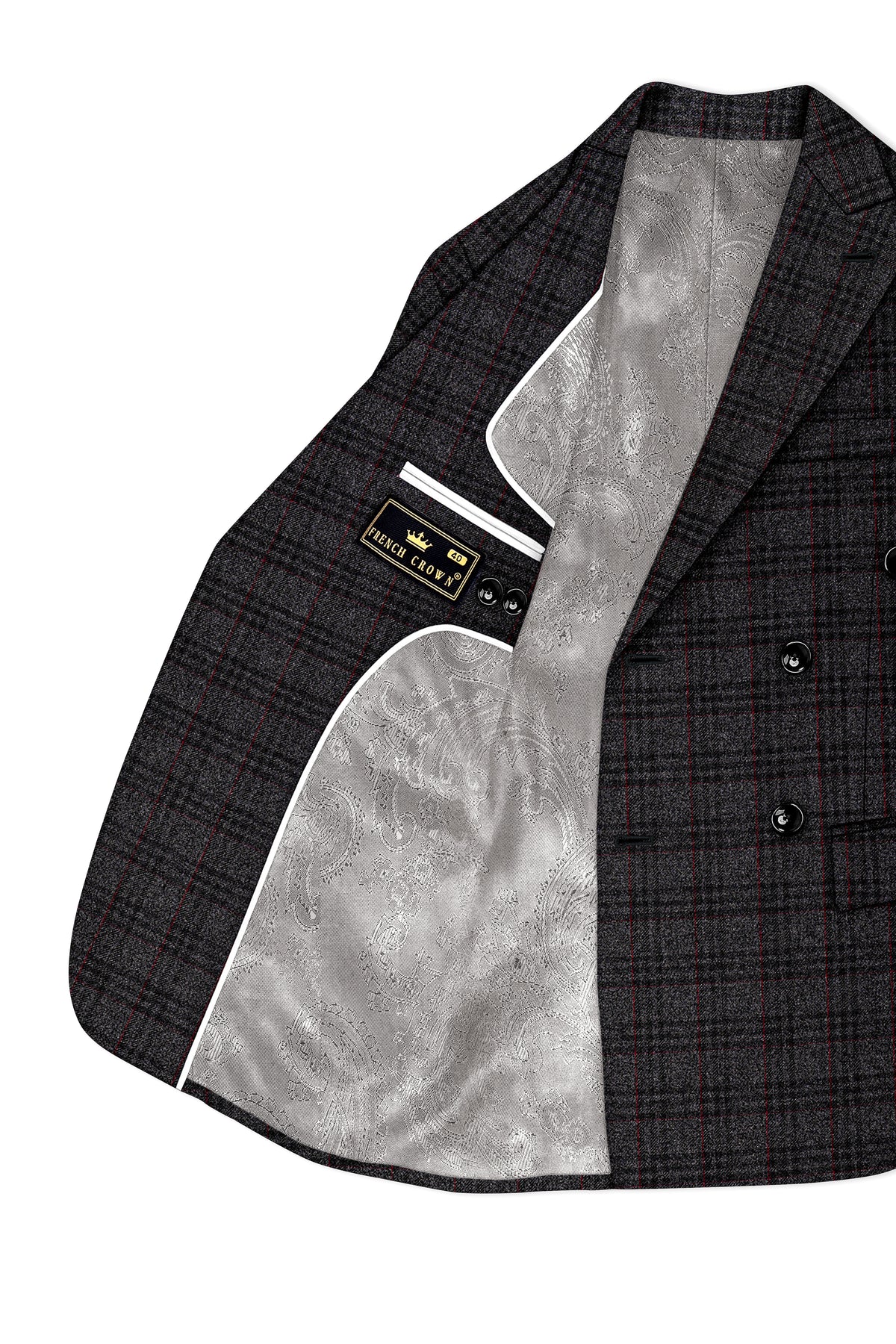 Velours-Ship Gray Plaid Tweed Double Breasted Blazer