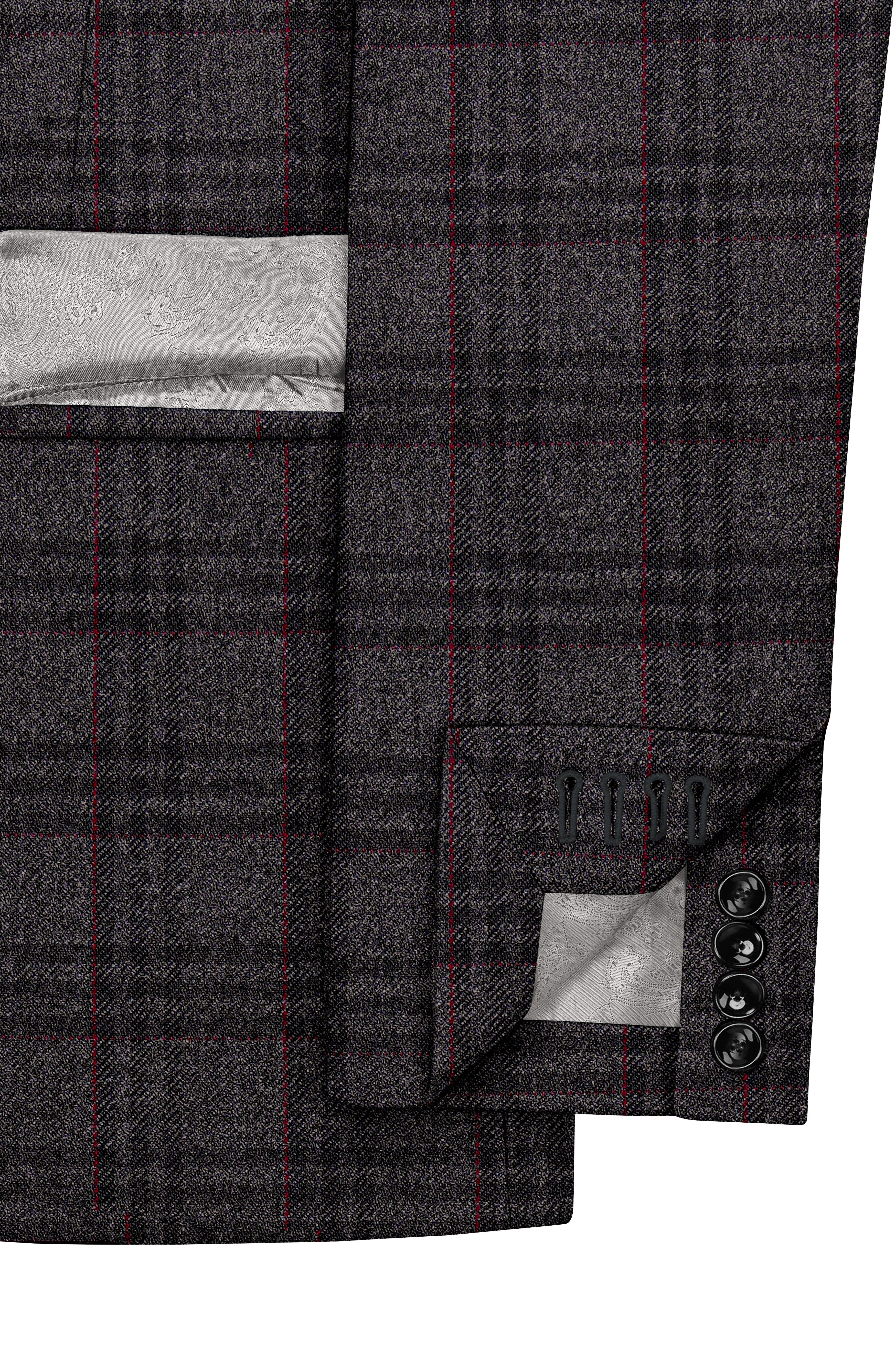 Velours-Ship Gray Plaid Tweed Double Breasted Blazers