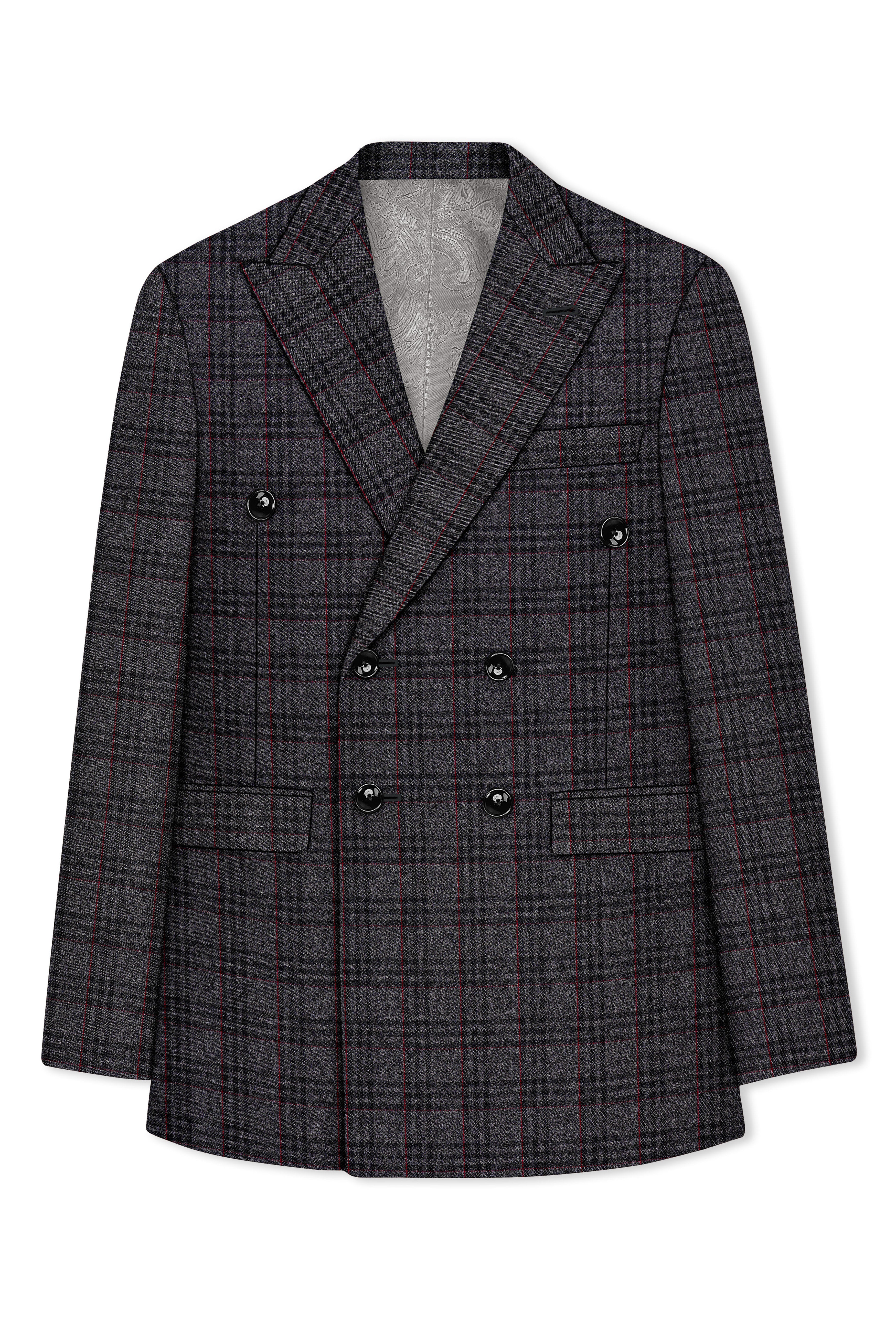 Velours-Ship Gray Plaid Tweed Double Breasted Blazers