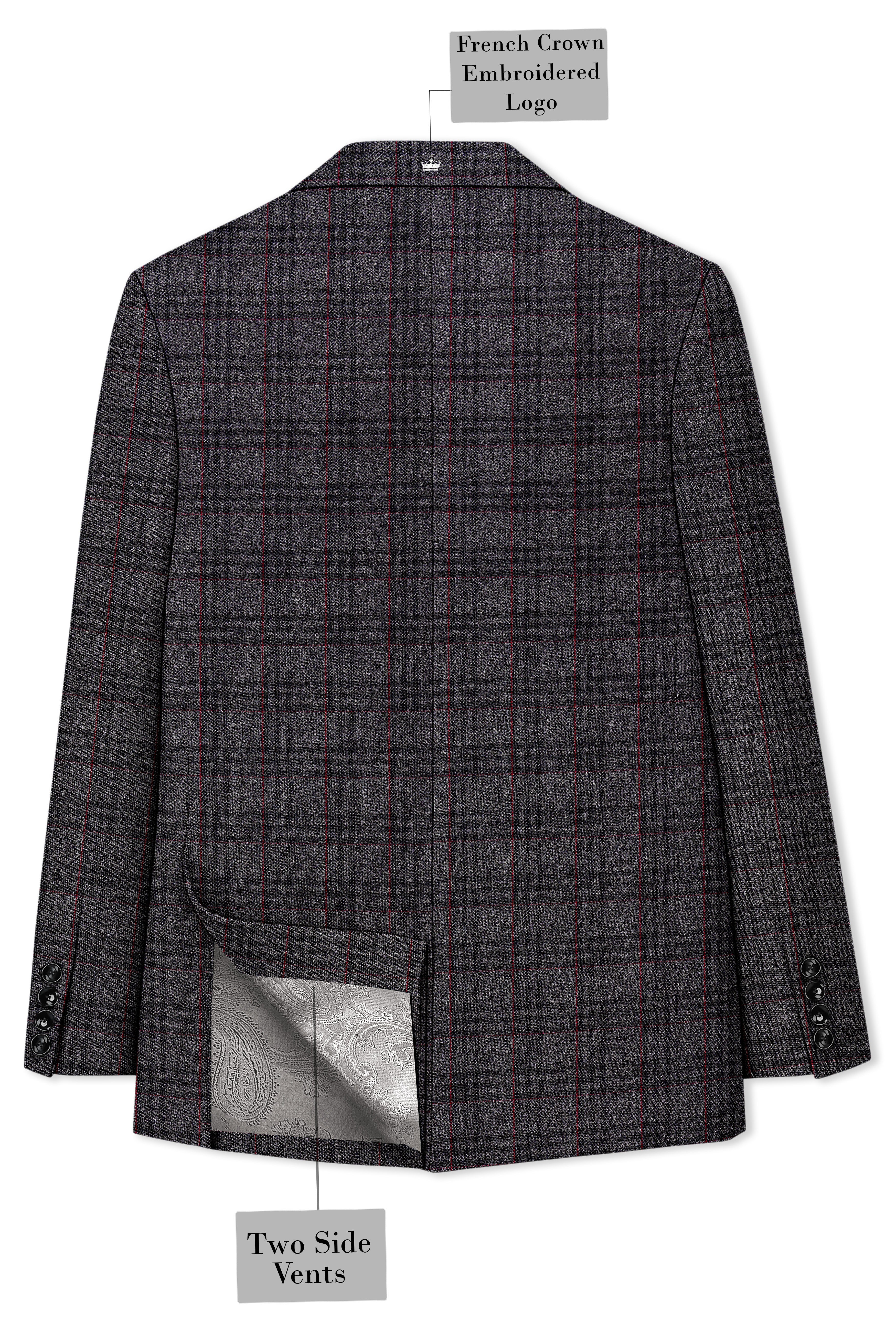 Velours-Ship Gray Plaid Tweed Double Breasted Blazers