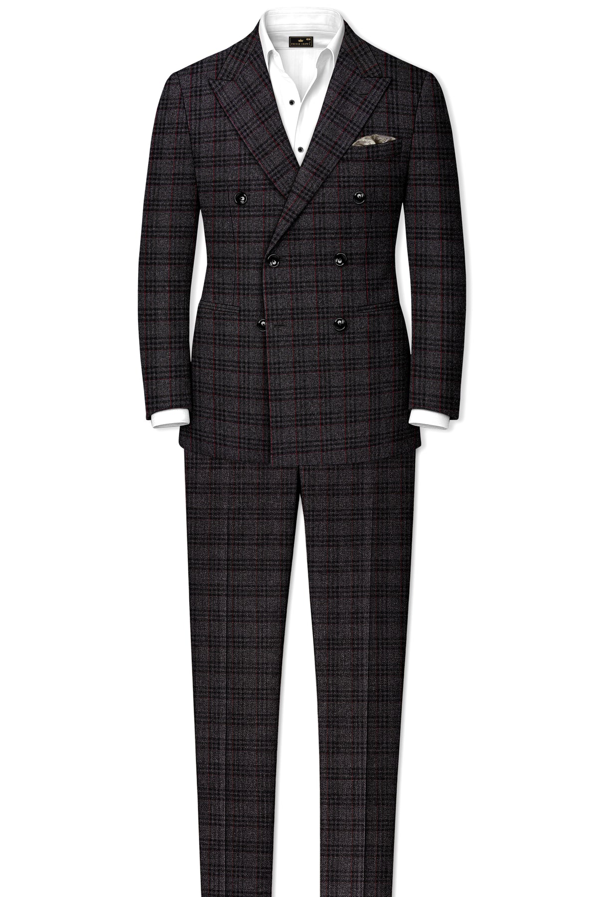 Velours-Ship Gray Plaid Tweed Double Breasted Blazer