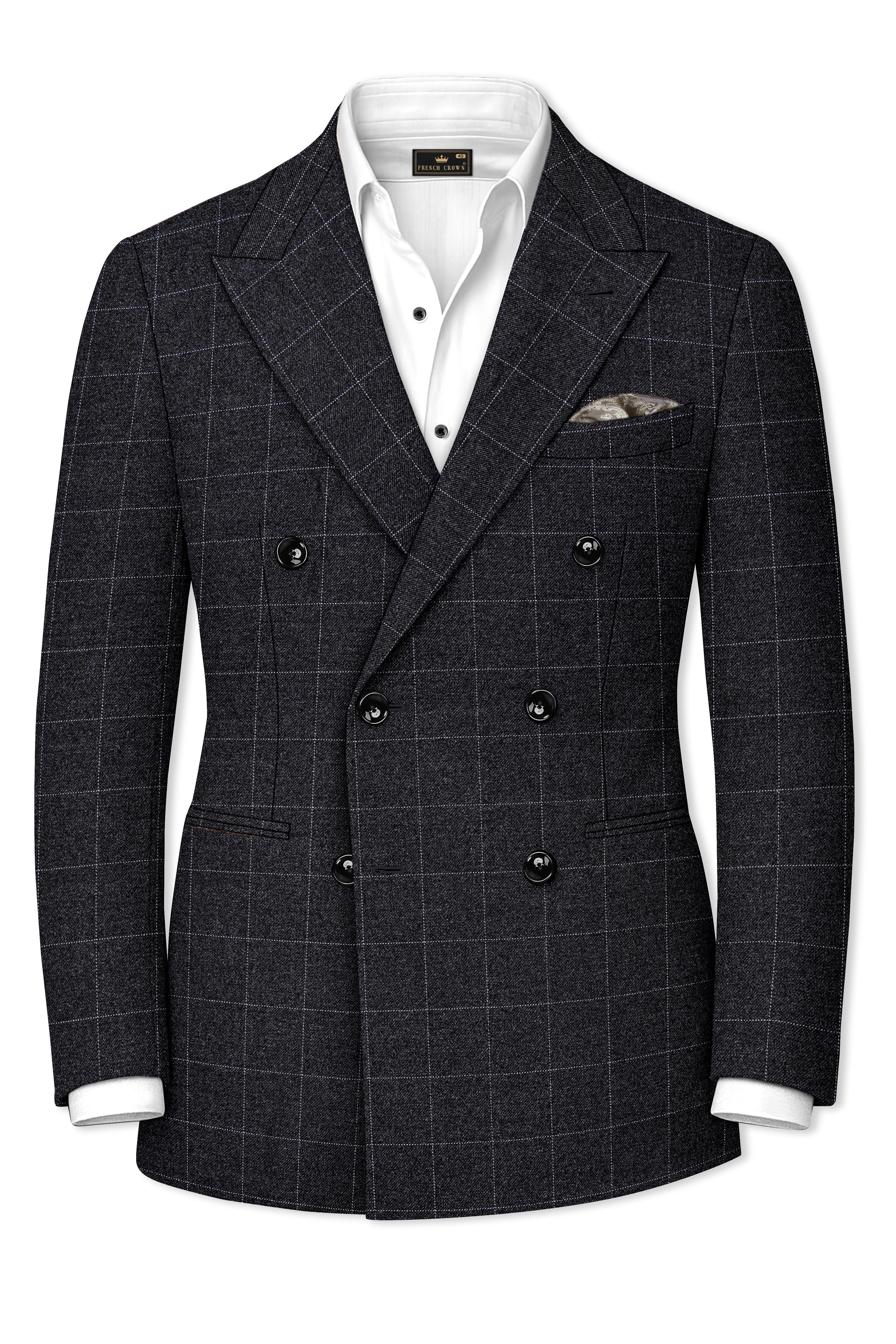 Fenrir-Shark Gray windowpane Tweed Double Breasted Blazers