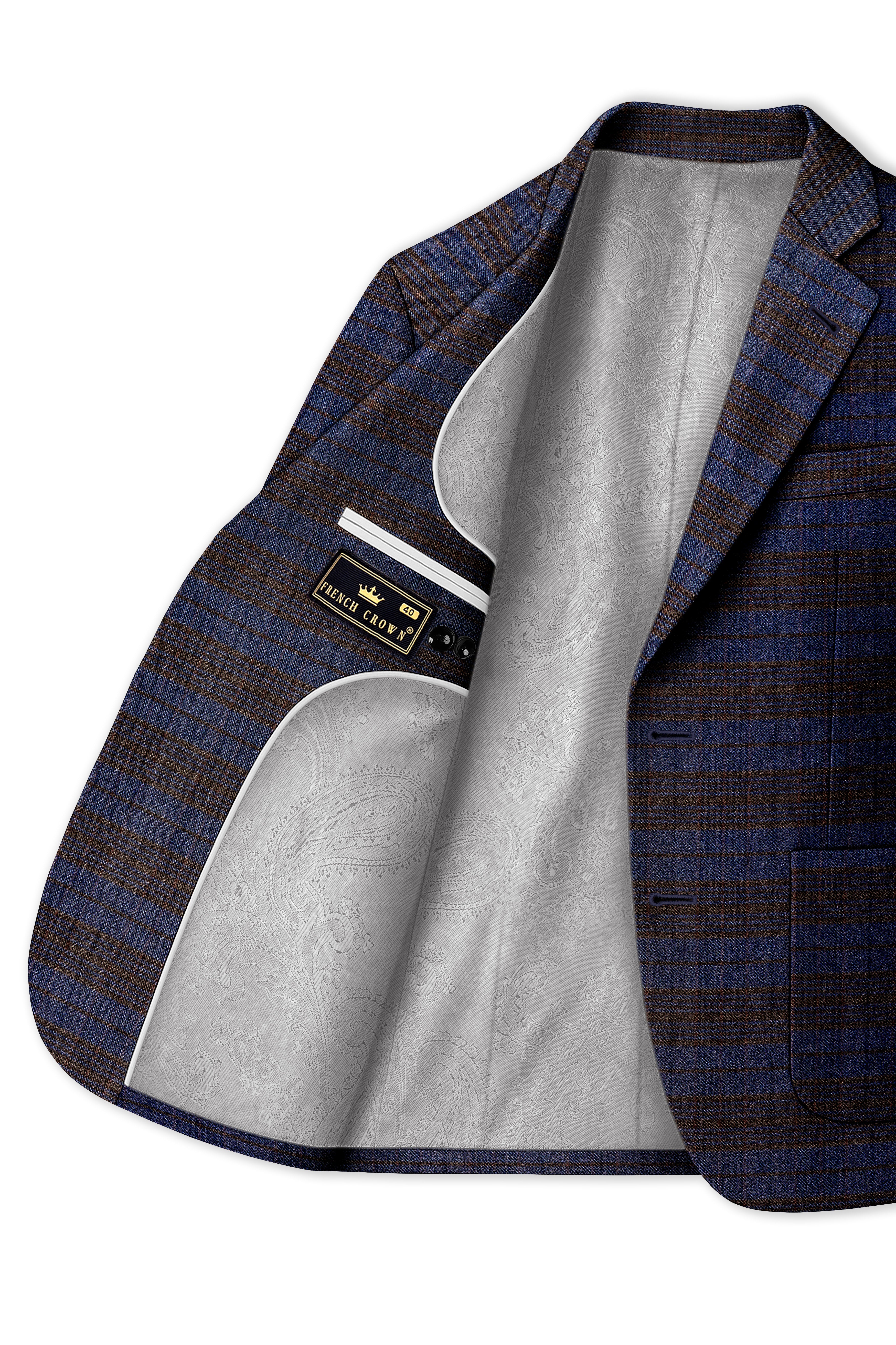 Velourish-Tealish Blue And Tuatara Gray Glen Plaid Tweed Single Breasted Sports Blazers