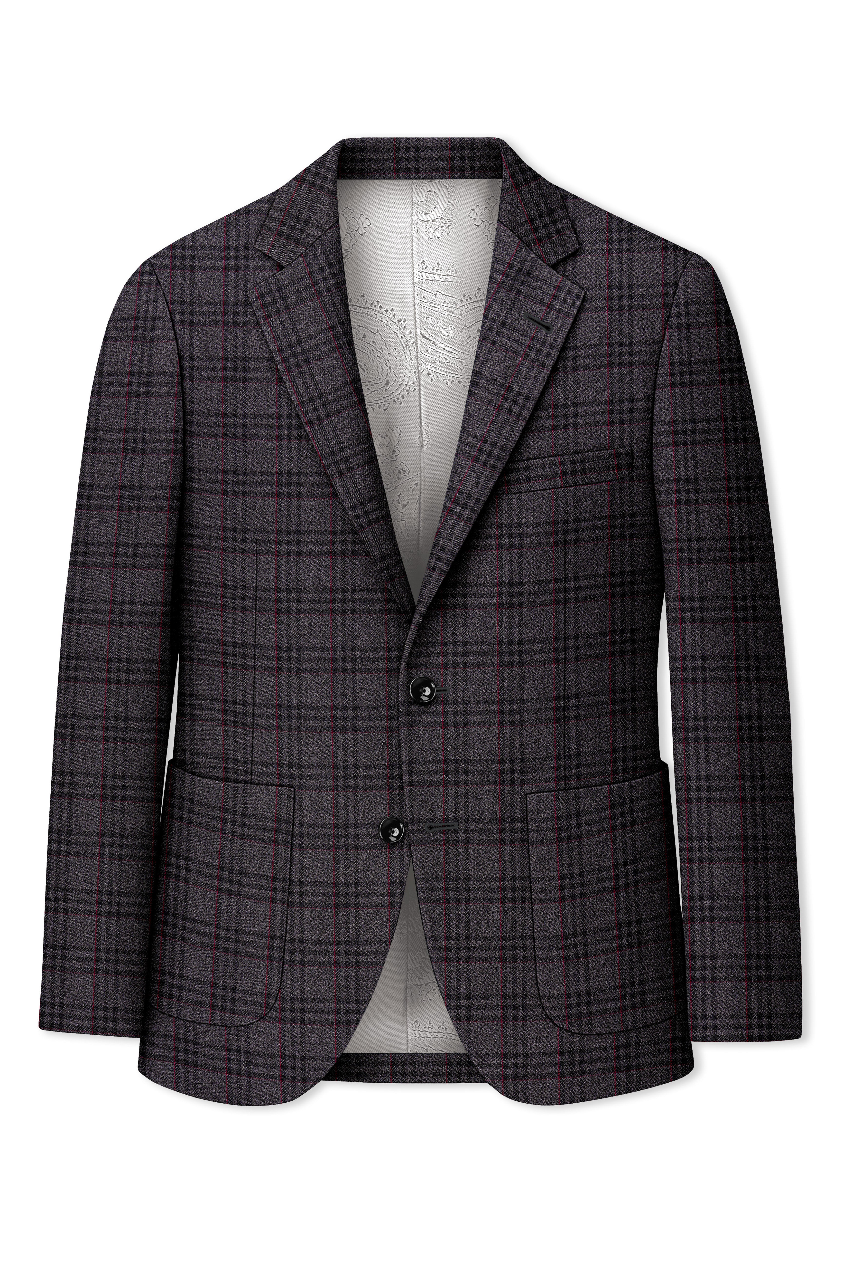 Velours-Ship Gray Plaid Tweed Single Breasted Sports Blazers