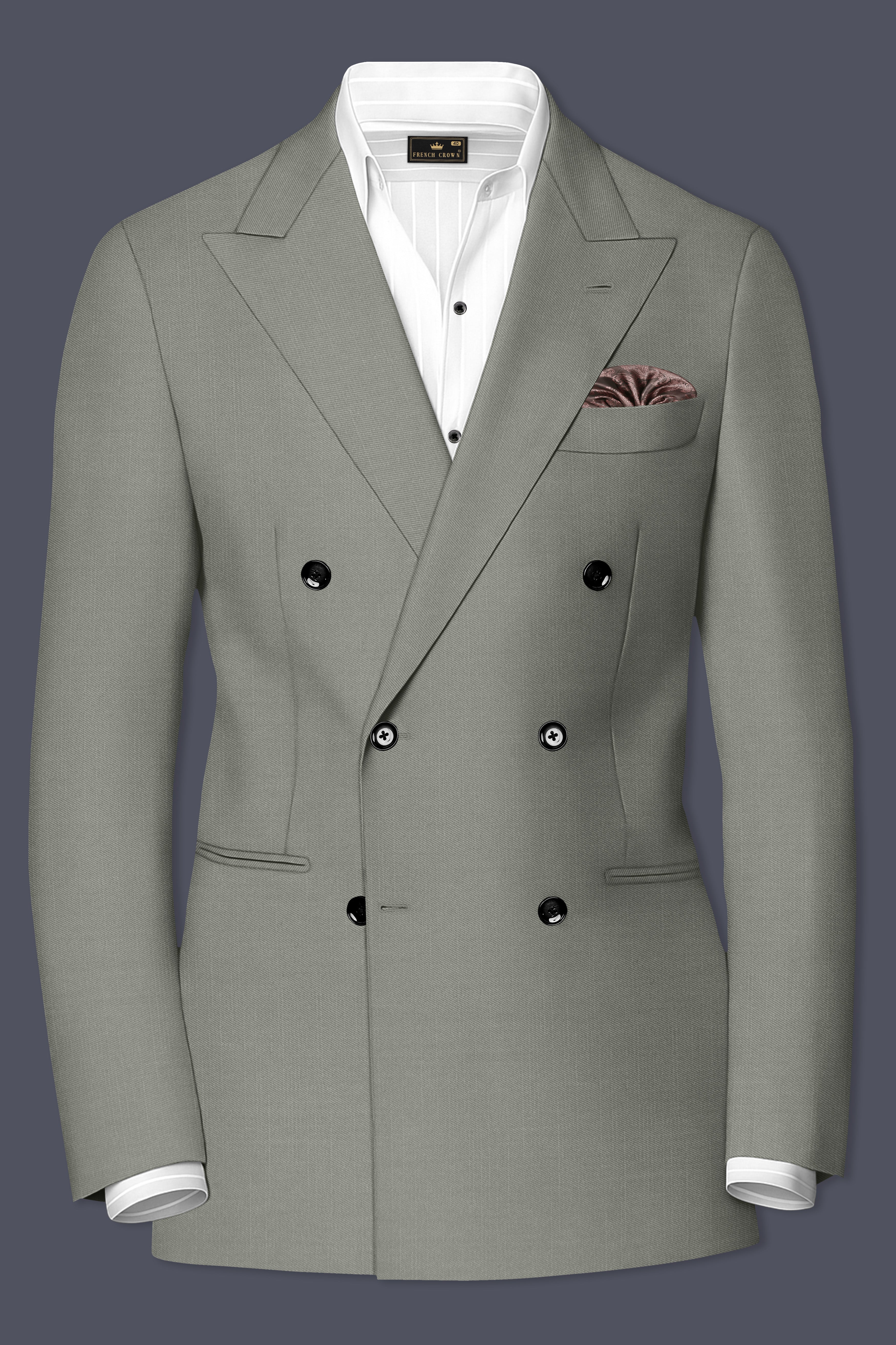 Verdure-Sage Green Wool Rich Double Breasted Slight Stretch Blazers