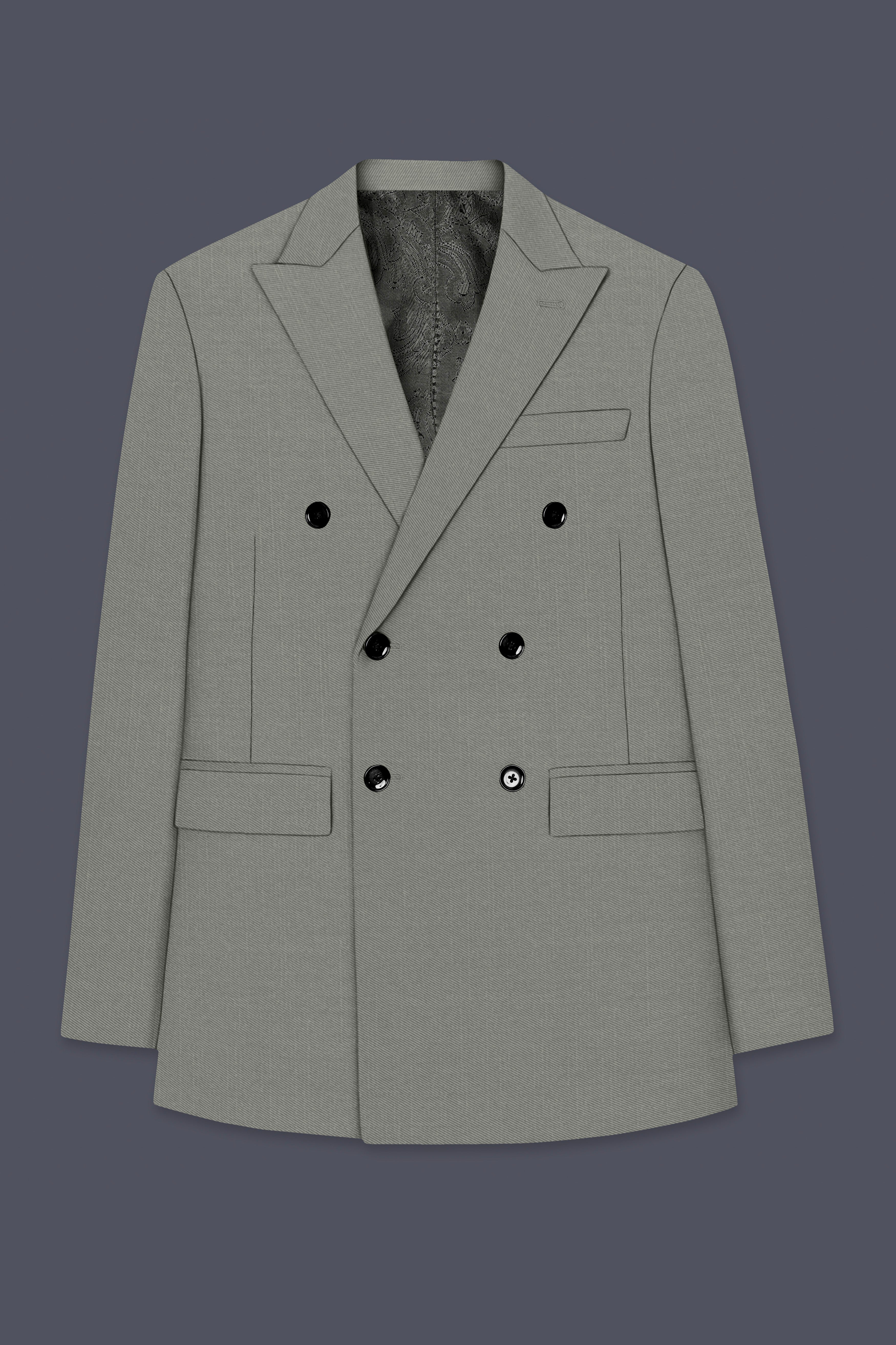 Verdure-Sage Green Wool Rich Double Breasted Slight Stretch Blazers