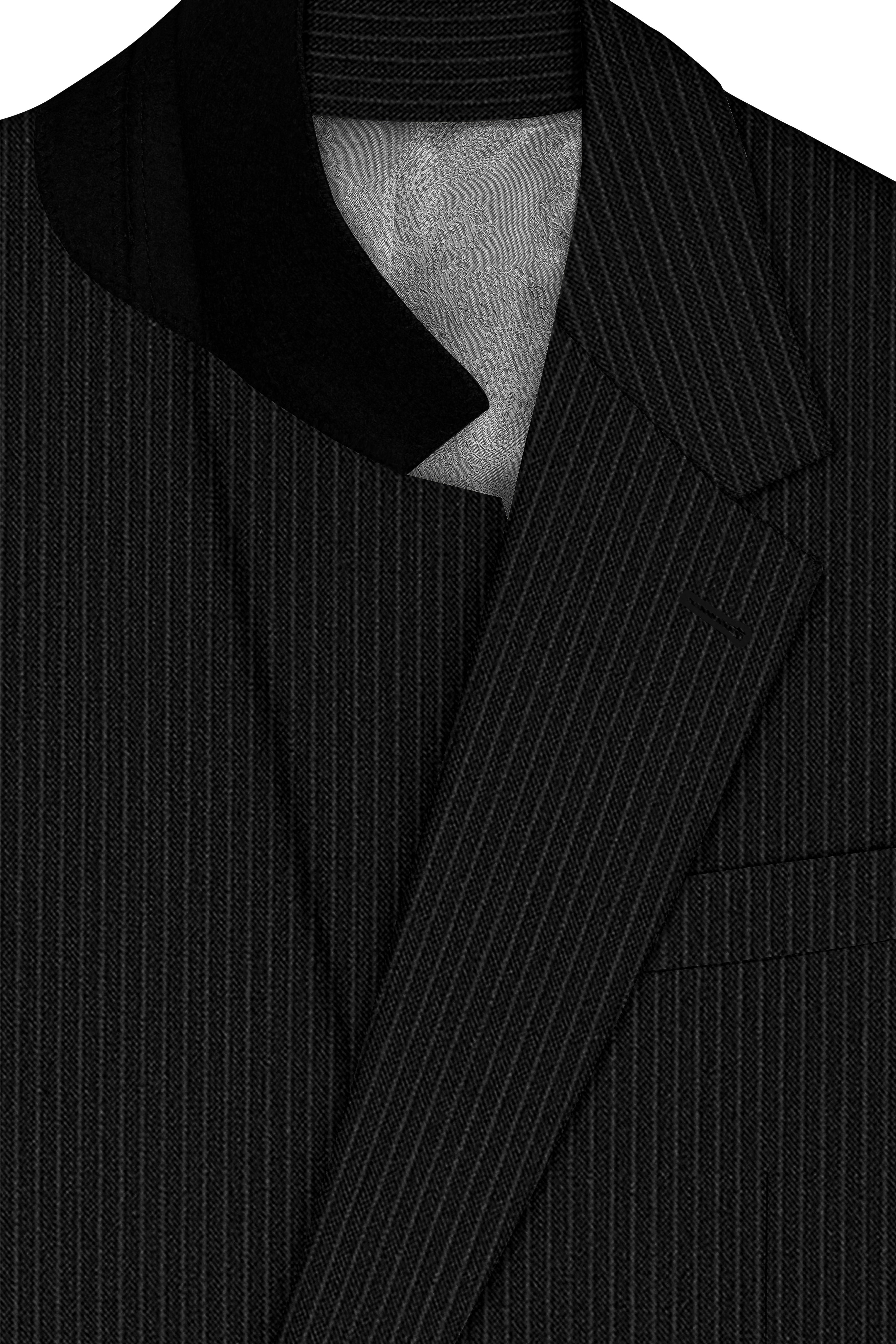Aurejax-Jade Black Pencil Striped Wool Rich Slight Stretch Single Breasted Blazer