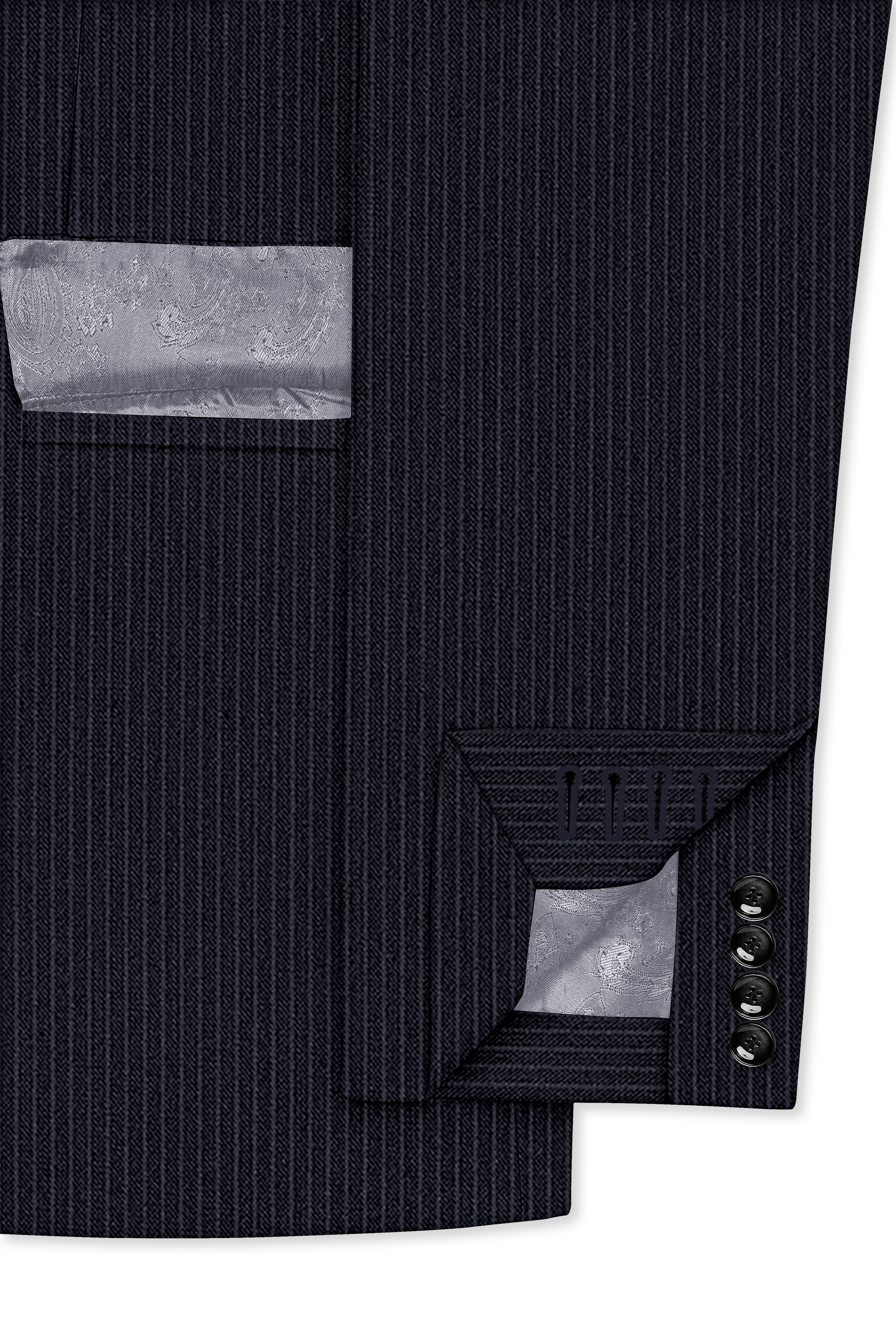 Cosmire-Space Blue Pencil Striped Wool Rich Slight Stretch Double Breasted Blazer