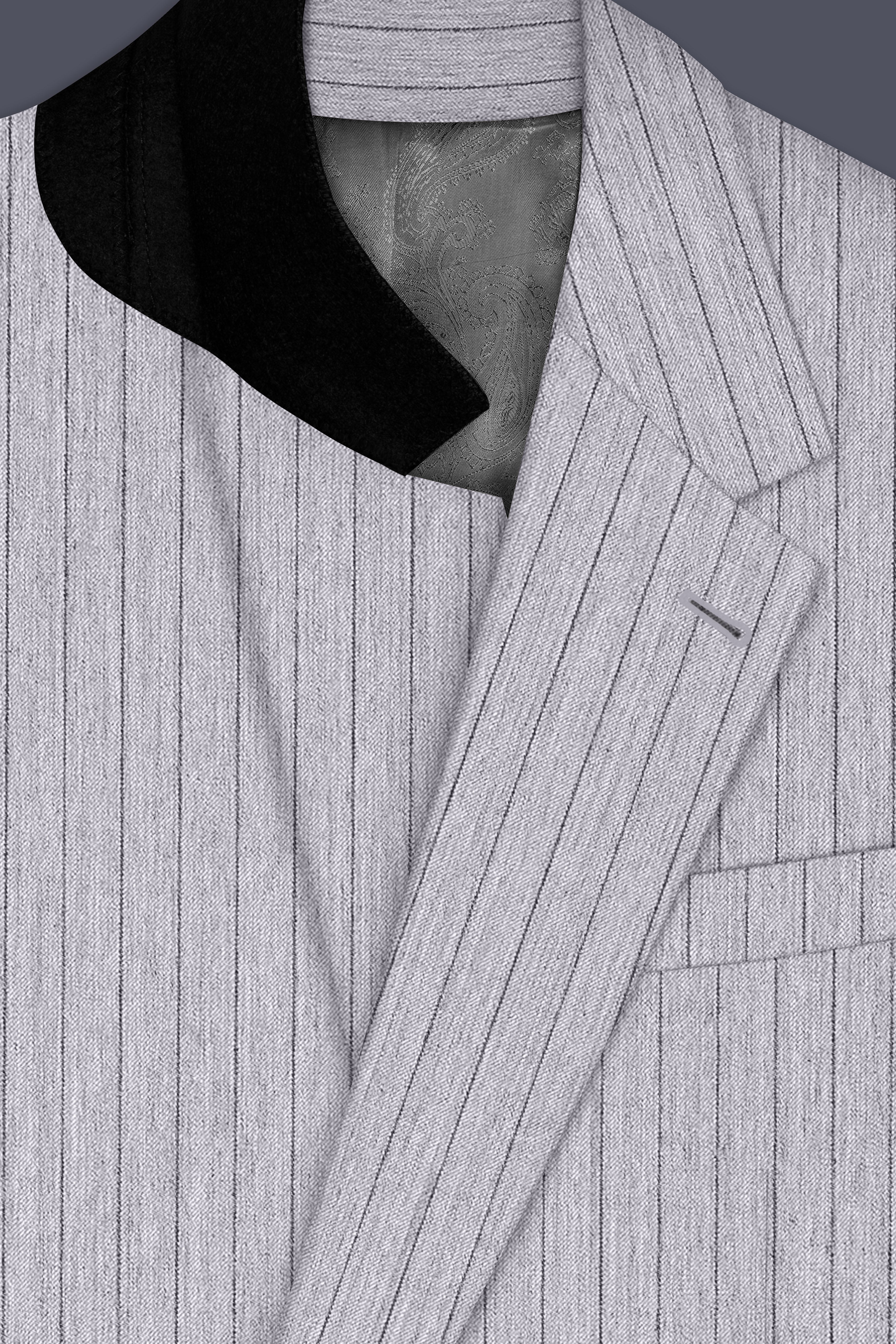 Grisvoro-Sterling Gray Pin Striped Wool Rich Slight Stretch Single Breasted Blazer