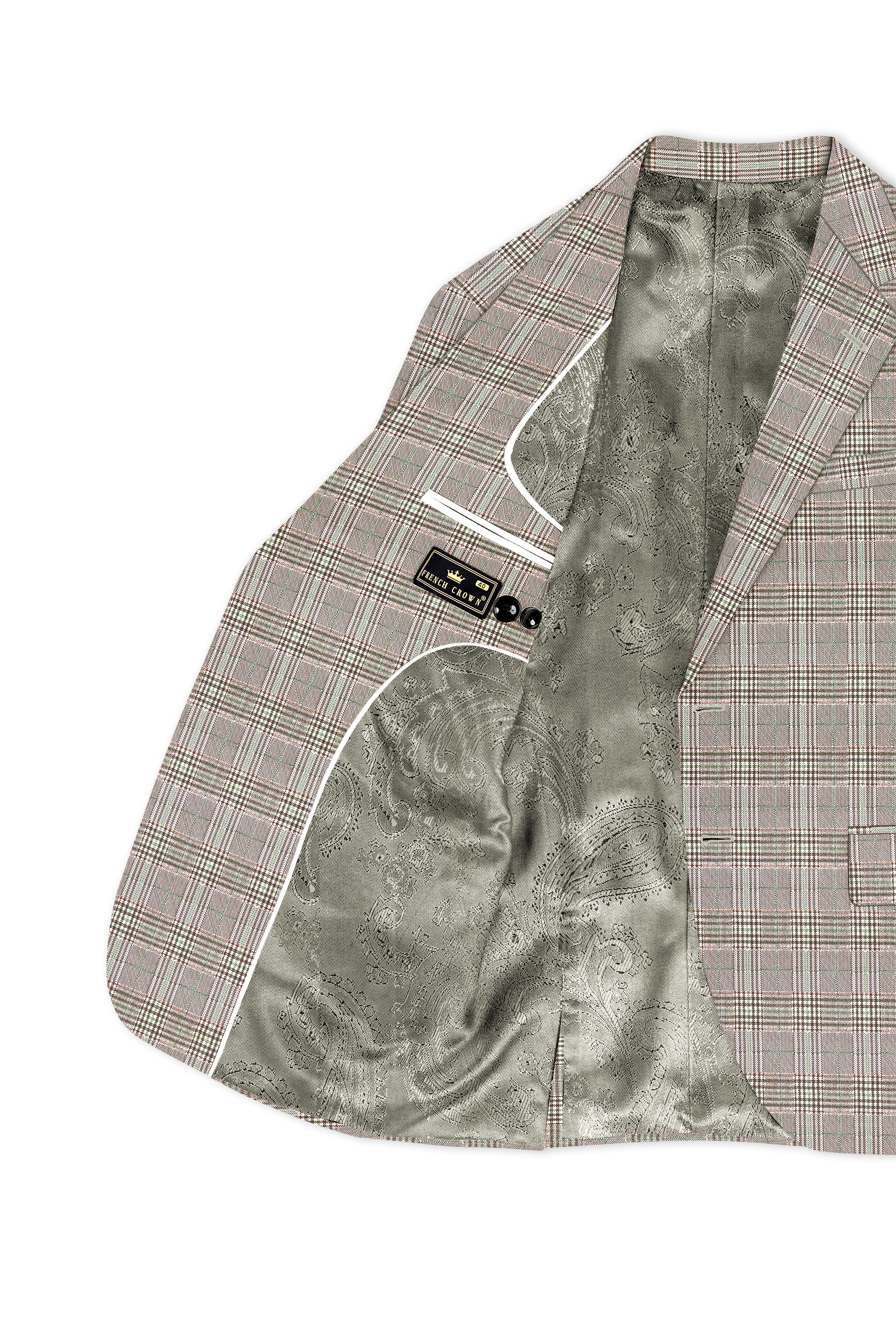 Truffle-Café Noir Brown Plaid Wool Rich Single Breasted Blazer