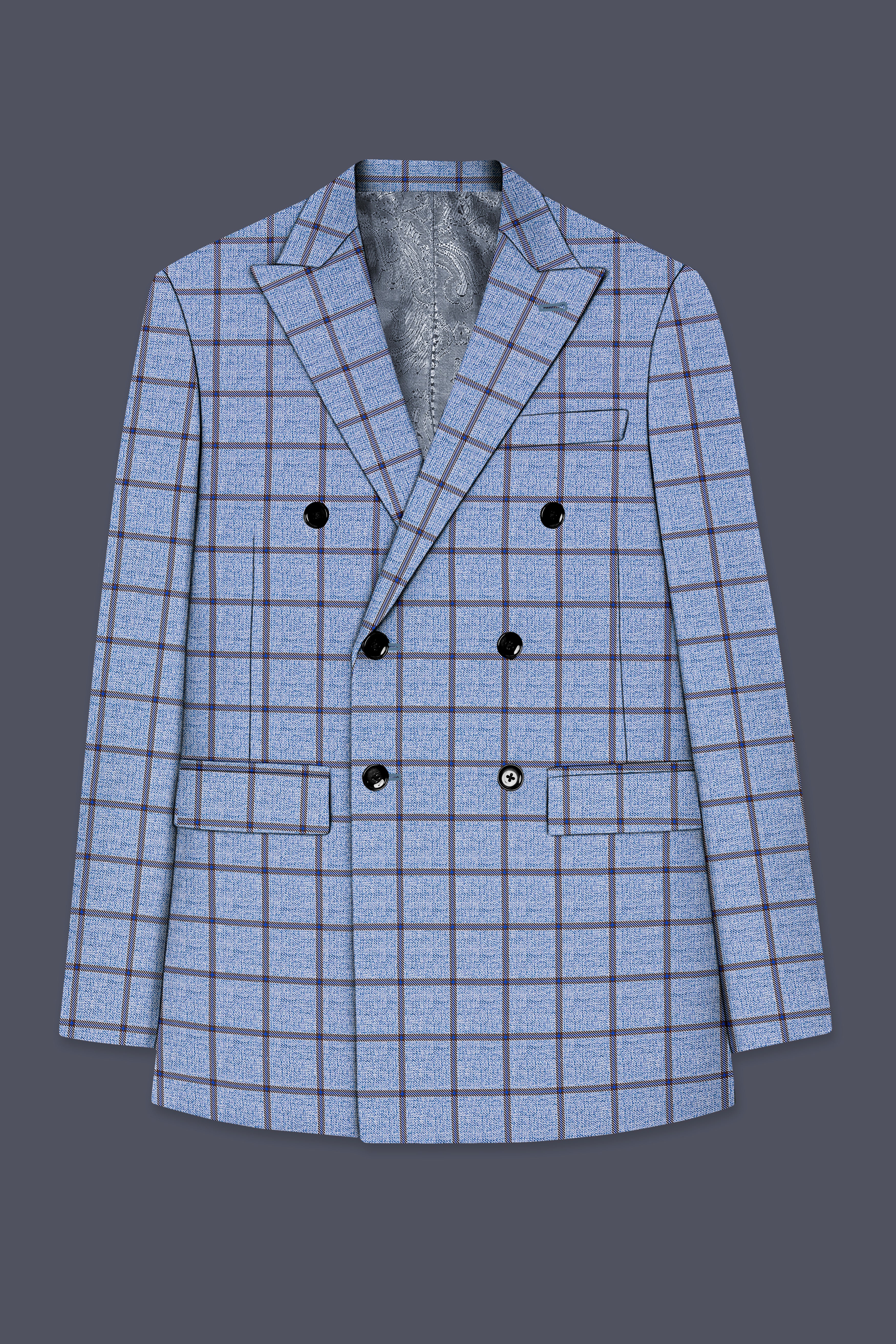 Mistrel-Spun Pearl Blue Windows Wool Rich Double Breasted Blazer