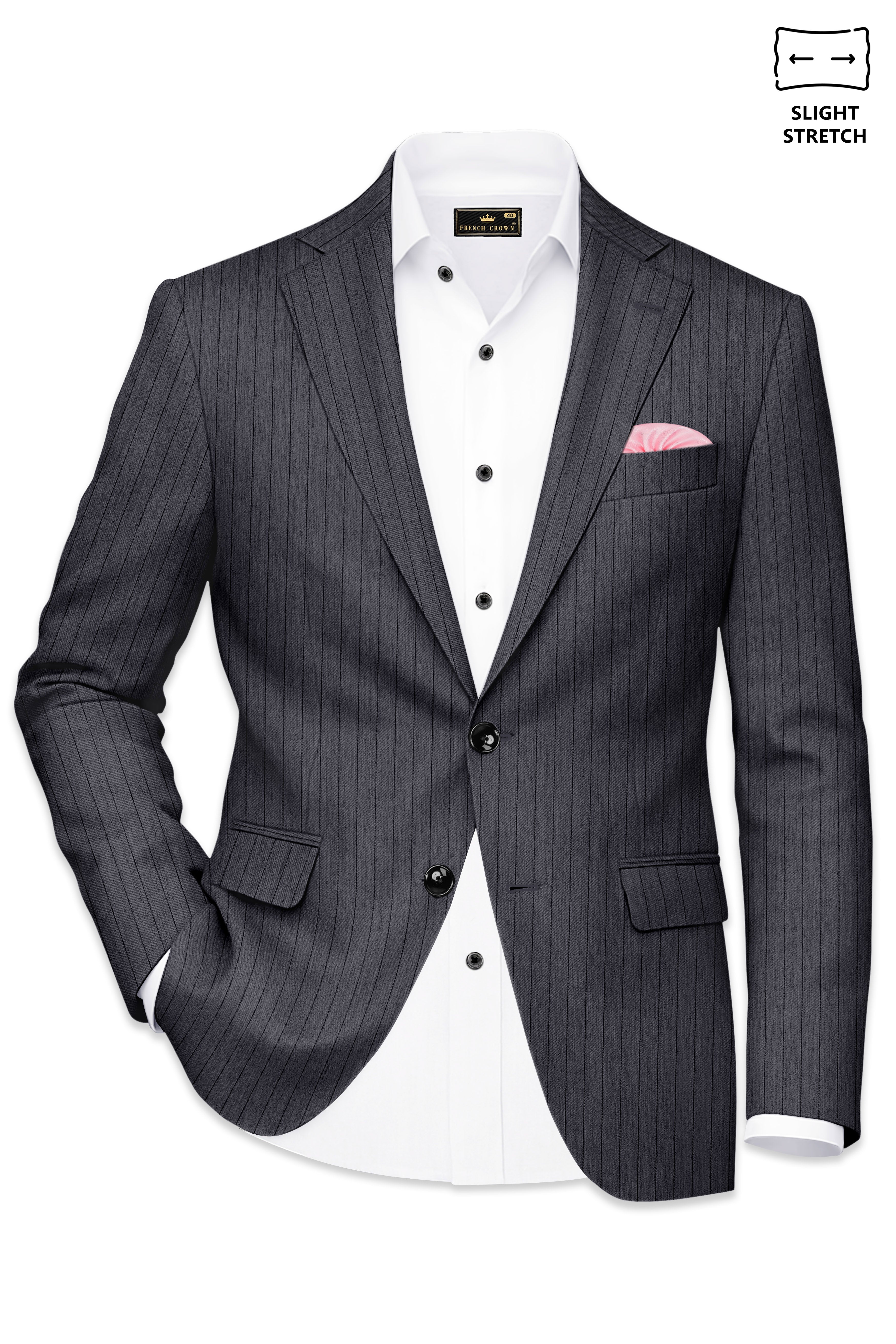 Noctaro-Vampire Gray Pin Striped Wool Rich Slight Stretch Single Breasted Blazer