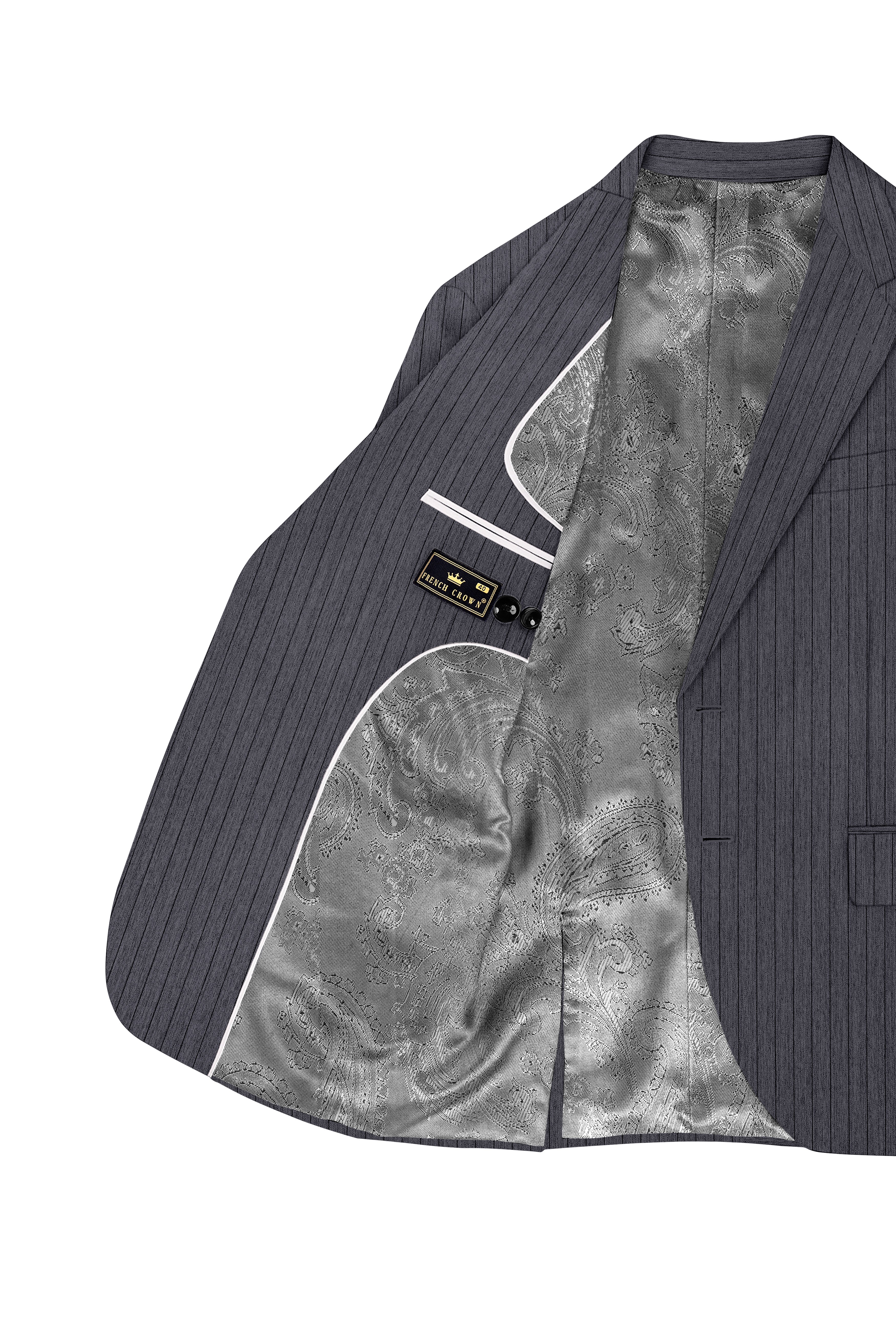 Noctaro-Vampire Gray Pin Striped Wool Rich Slight Stretch Single Breasted Blazer