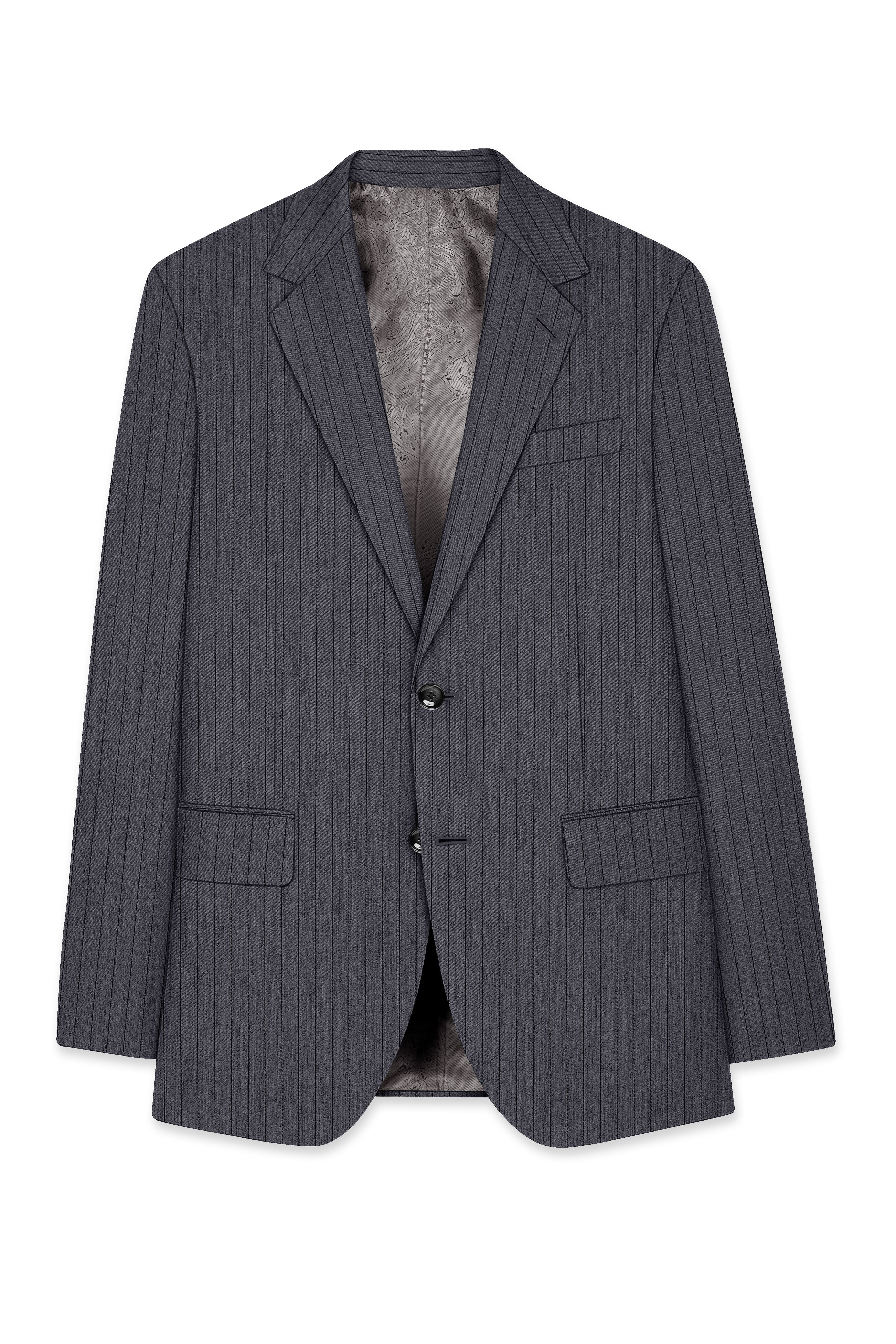 Noctaro-Vampire Gray Pin Striped Wool Rich Slight Stretch Single Breasted Blazer