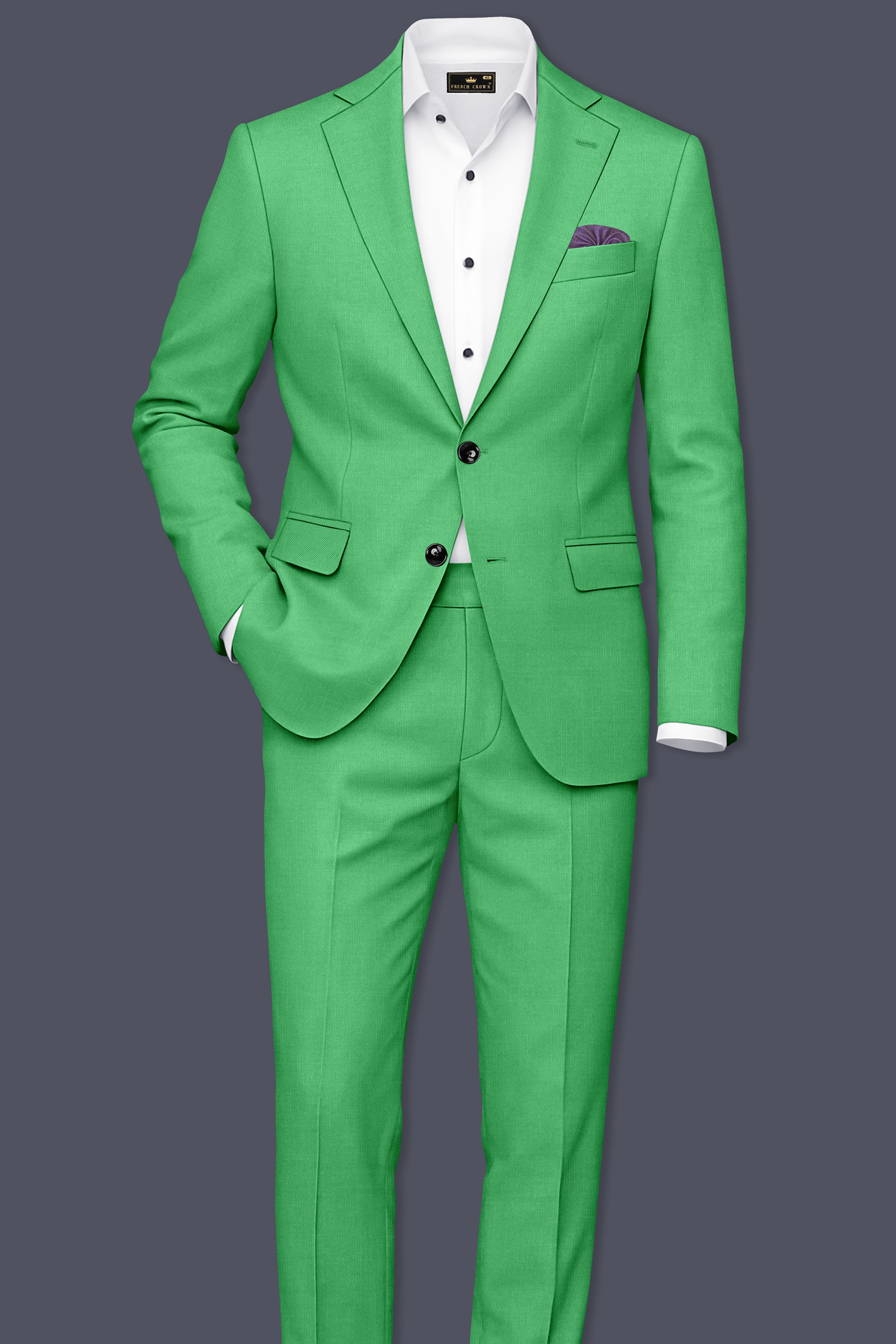Baron-Chateau Green Wool Rich Slight Stretch Single Breasted Blazer