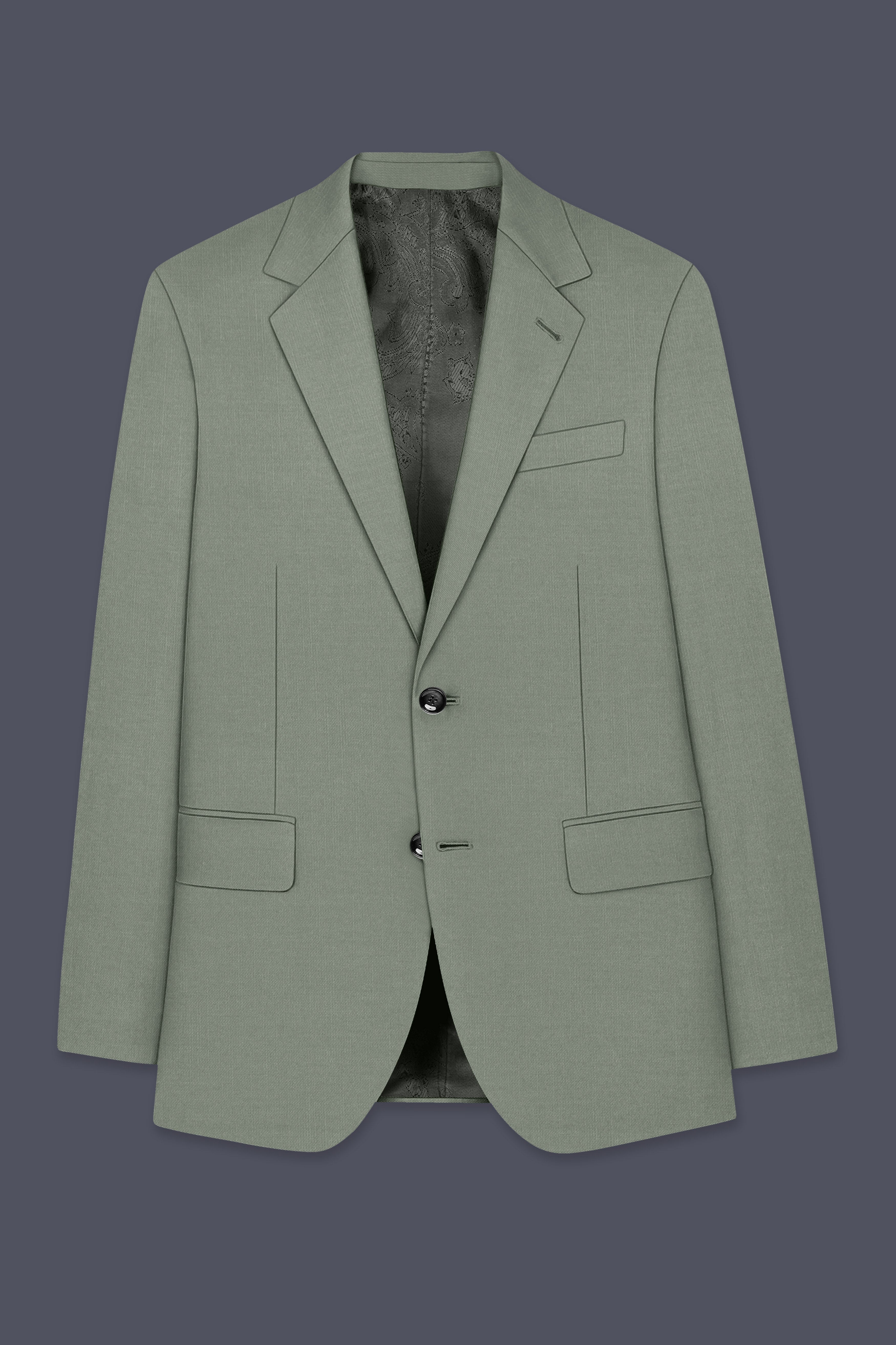 Sage-Smokey Green Wool Rich Slight Stretch Single Breasted Blazer