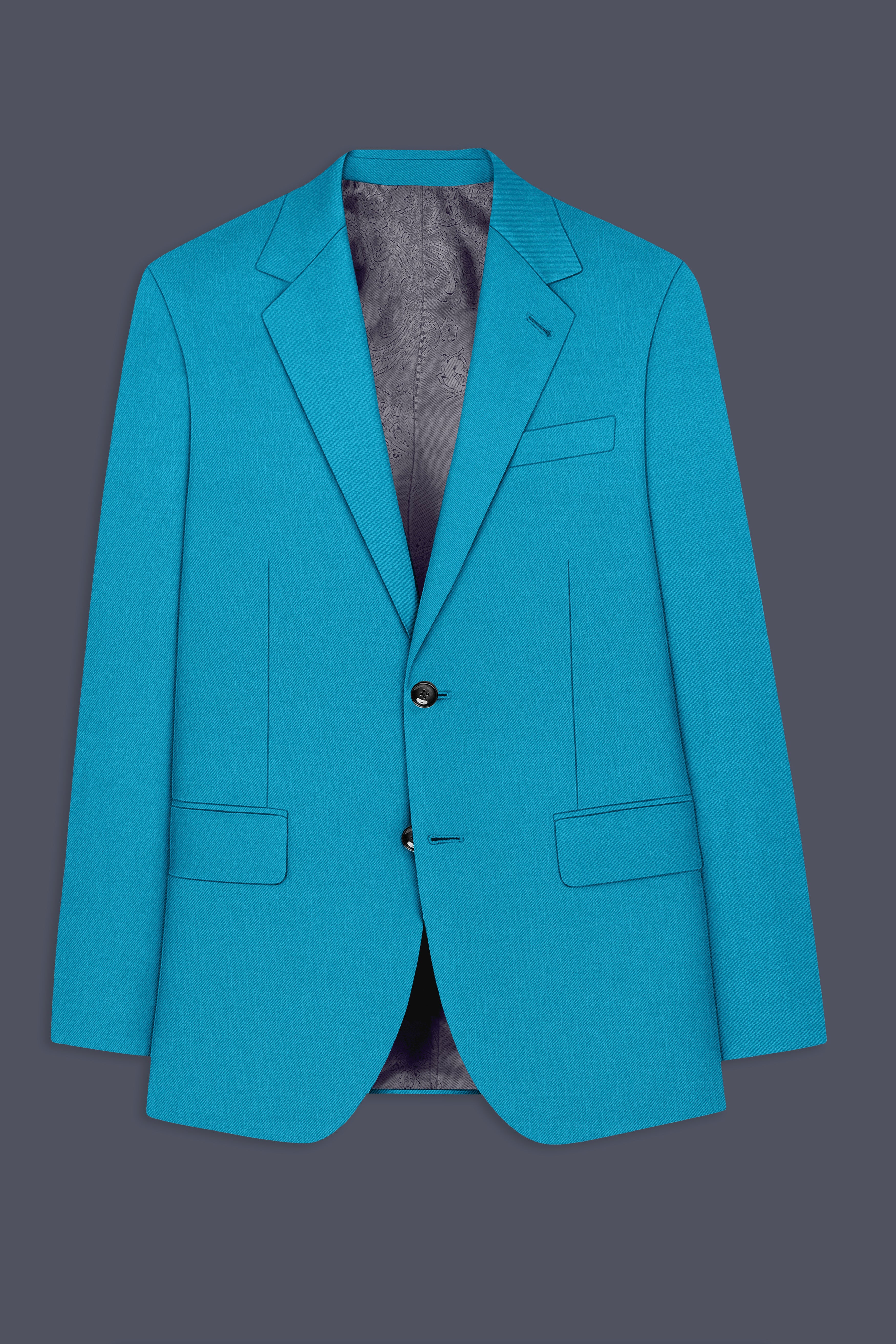 Atlantic-Bondi Blue Wool Rich Slight Stretch Single Breasted Blazer